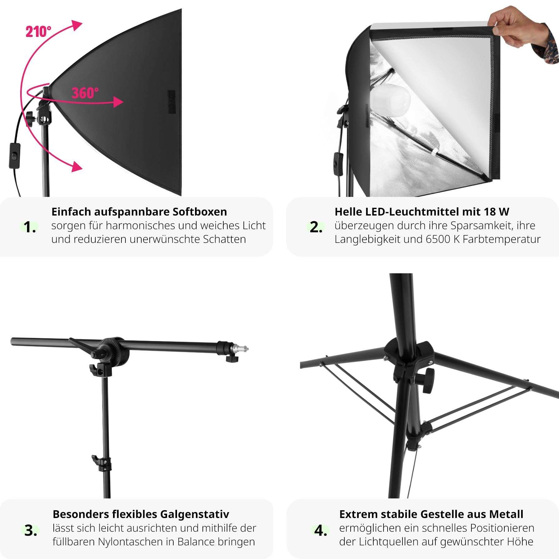 Tectake® Fotostudio Hintergrundsystem – 6x3 M Baumwollhintergrund, Teleskopständer, Tasche, Höhenverstellbar