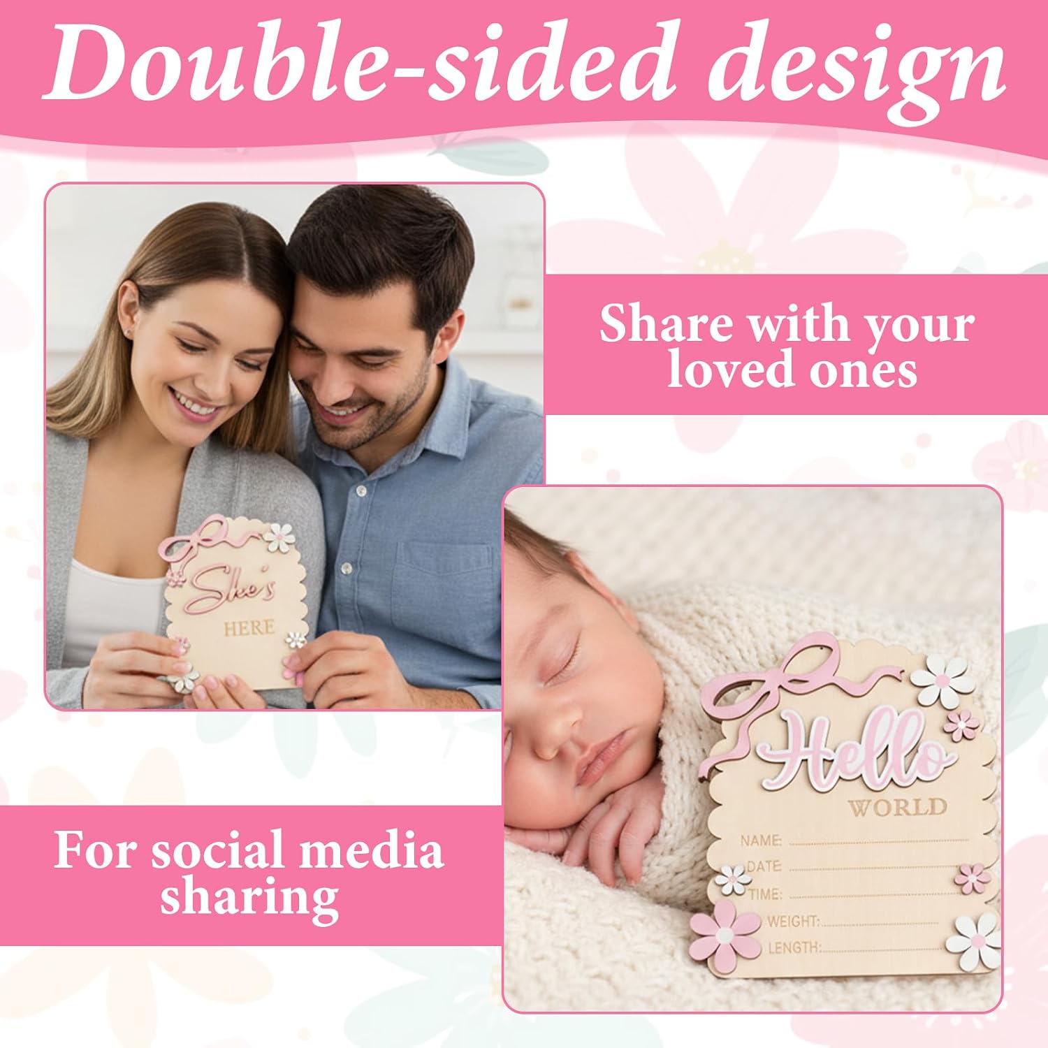 Hello World Newborn Sign Baby Name Sign Bow Birth Announcement Signs for Hospital Baby Welcome for Boys and Girls Photo Props Shower Nursery