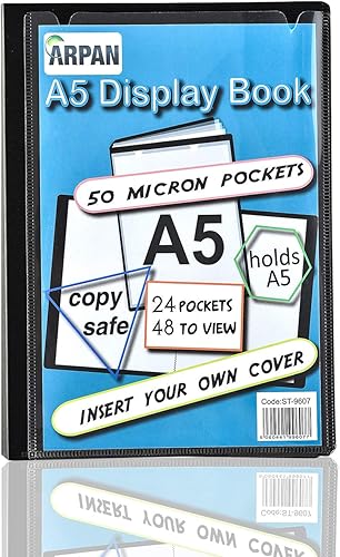 ARPAN - Carpeta portadocumentos para presentaciones de 24 compartimentos, tamaño A5, color negro, para profesionales, negocios, estudiantes,