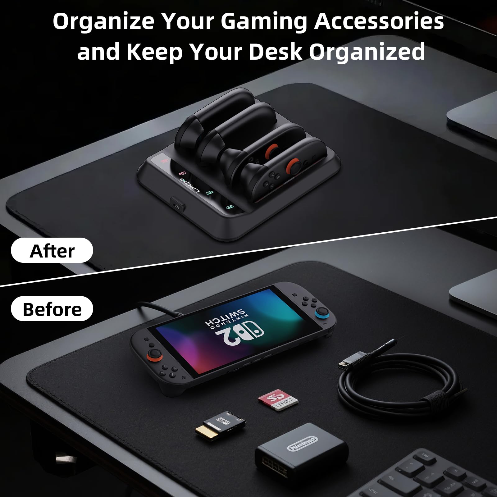 Lmcpa Base de Carga Dock para Switch 2 Joy-con,Carga Rápida Type-C con Indicador LED,Cargador para Switch 2 Joy-con,Negro
