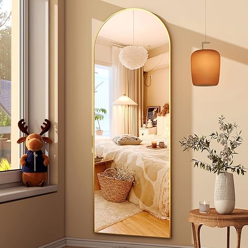 Miniatura 3 de Espejo arqueado de longitud completa de 58 x 18 pulgadas con marco de aleación de aluminio, espejos de piso para montar en la pared o espejo de