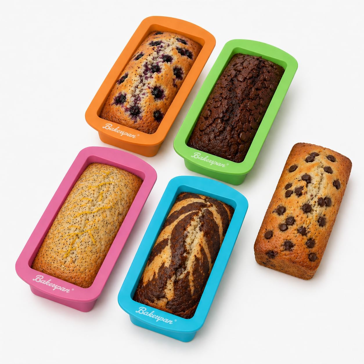 Bakerpan 4 Pack Silicone Mini Loaf Pans for Baking - 4.5 Inch Reusable Molds for Banana Bread, Pound Cake, Bread Loaves & Mini Cakes - Non-Stick, BPA-Free