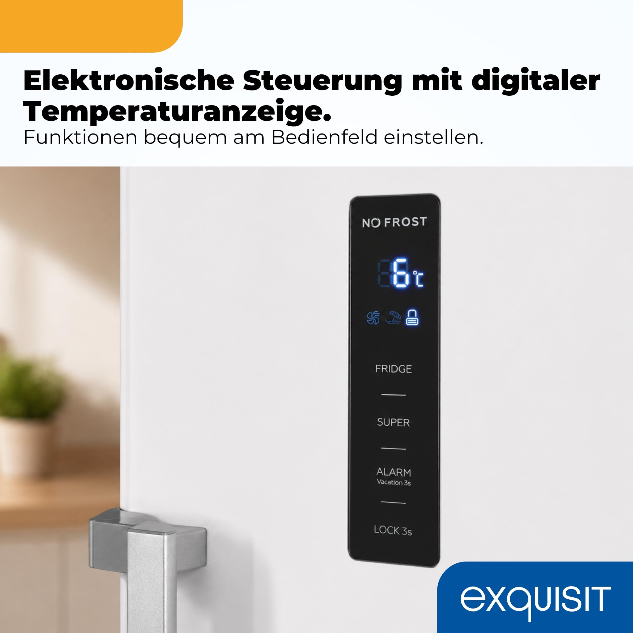 Exquisit Vollraumkühlschrank 359 l | No Frost | Energieklasse C | 39 dB | Super-Kühlen | Digitale Temperaturanzeige | Frischefach | Feuchtigkeitskontrolle | LED-Beleuchtung | Weiß