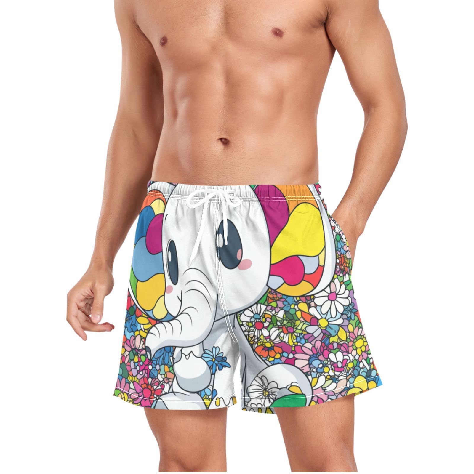 Pantalones cortos de natación para hombre ligeros con dibujos de elefantes 8