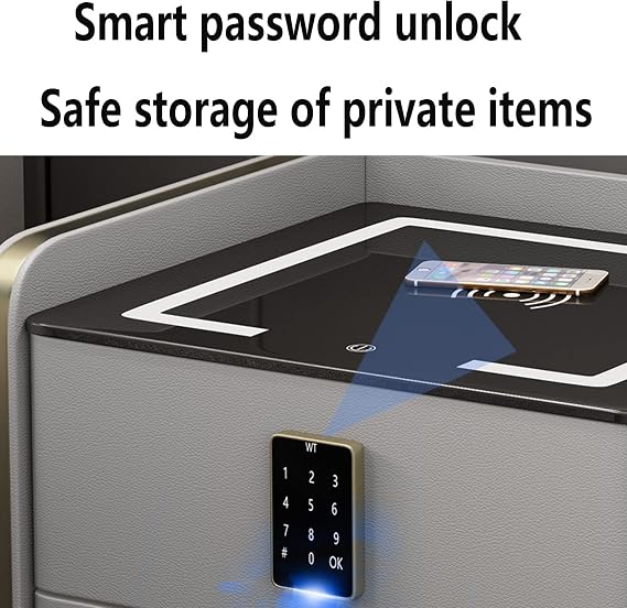 Smart home bedside table with wireless audio, modern bedside table with wireless charging, multifunctional bedroom bedside table with three-color light, with usb interface, combination lock ( Size : R