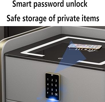 Smart home bedside table with wireless audio, modern bedside table with wireless charging, multifunctional bedroom bedside table with three-color light, with usb interface, combination lock ( Size : R
