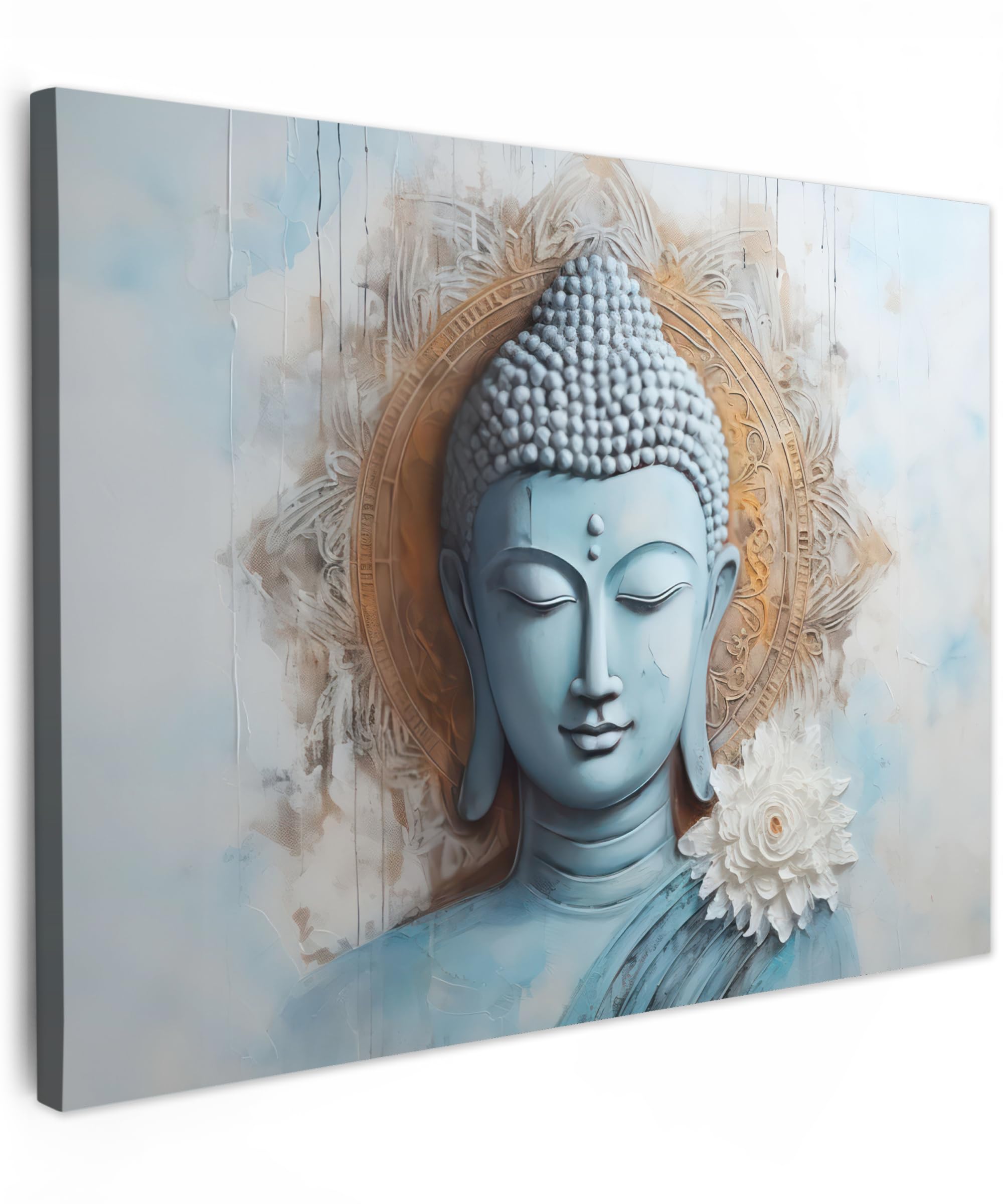 MuchoWow© Quadros Decoração Sala 70x50 cm Cuadros Decoracion Dormitorios Lienzos Decorativos para Dormitorios Modernos Buda - Estatua - Azul - Marrón - Flor