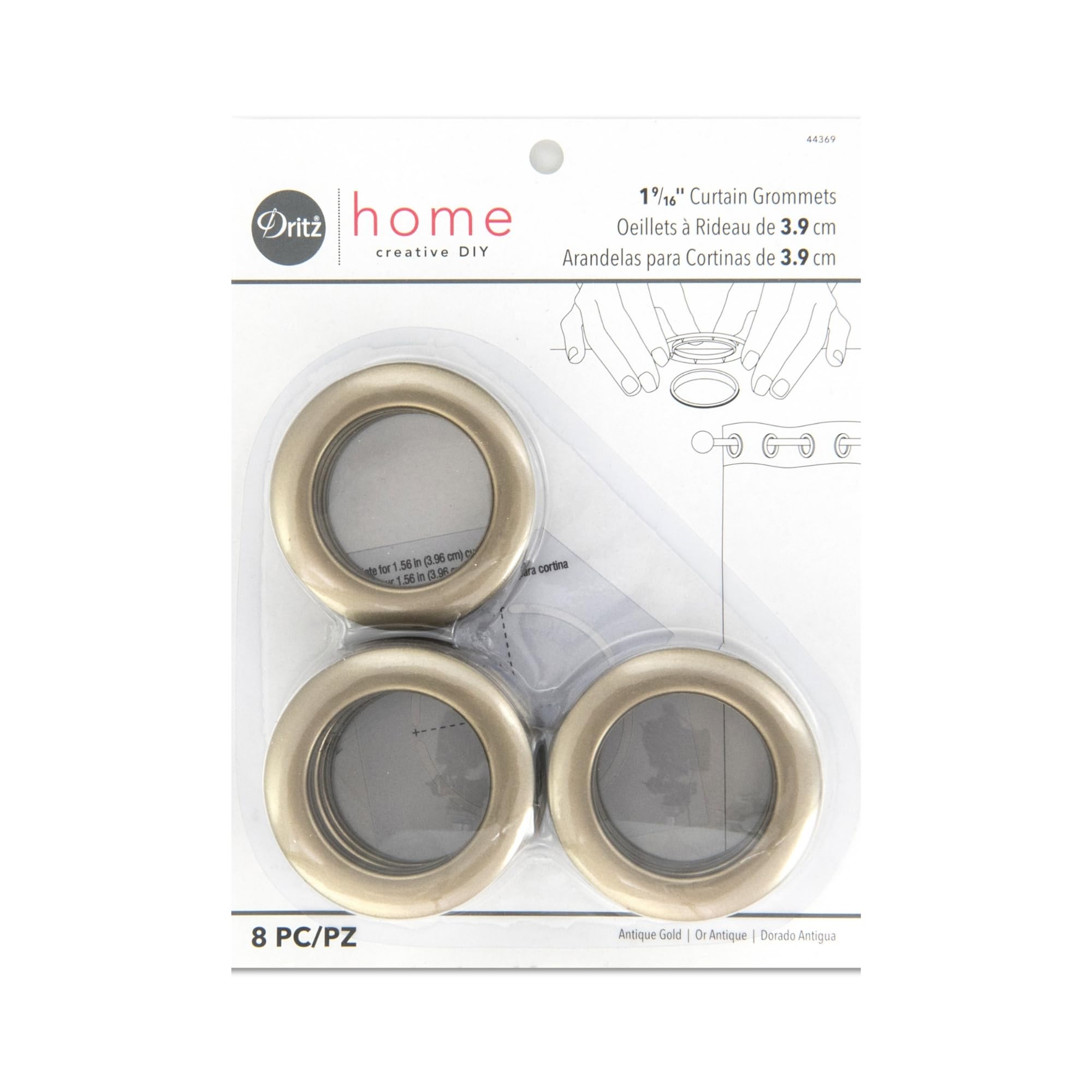 Dritz 1-9/16-Inch Inner Diameter Plastic Curtain Grommets, Pack of 8, Antique Gold