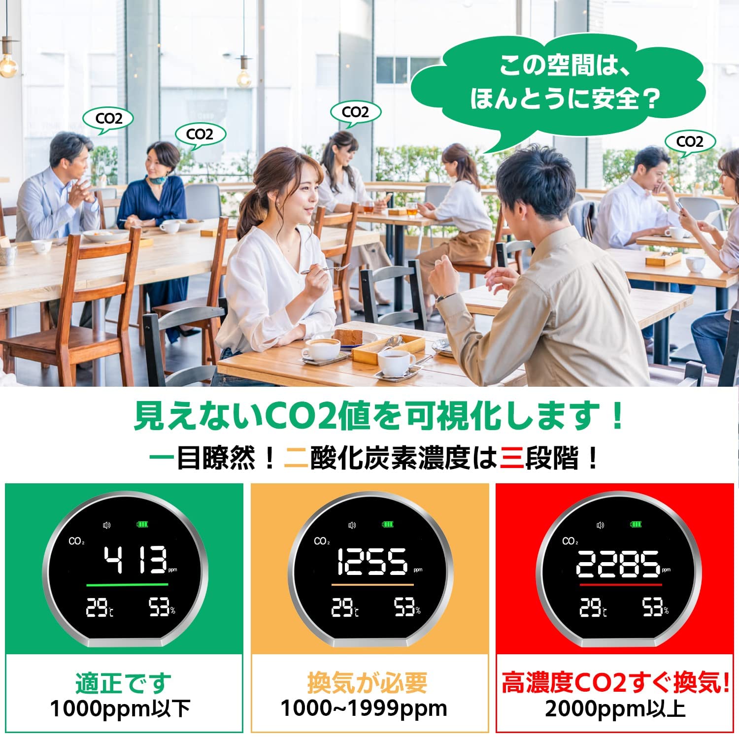 Amazon.co.jp: 【卓上POP付き】JOYTECO 二酸化炭素濃度測定器 NDIR方式 