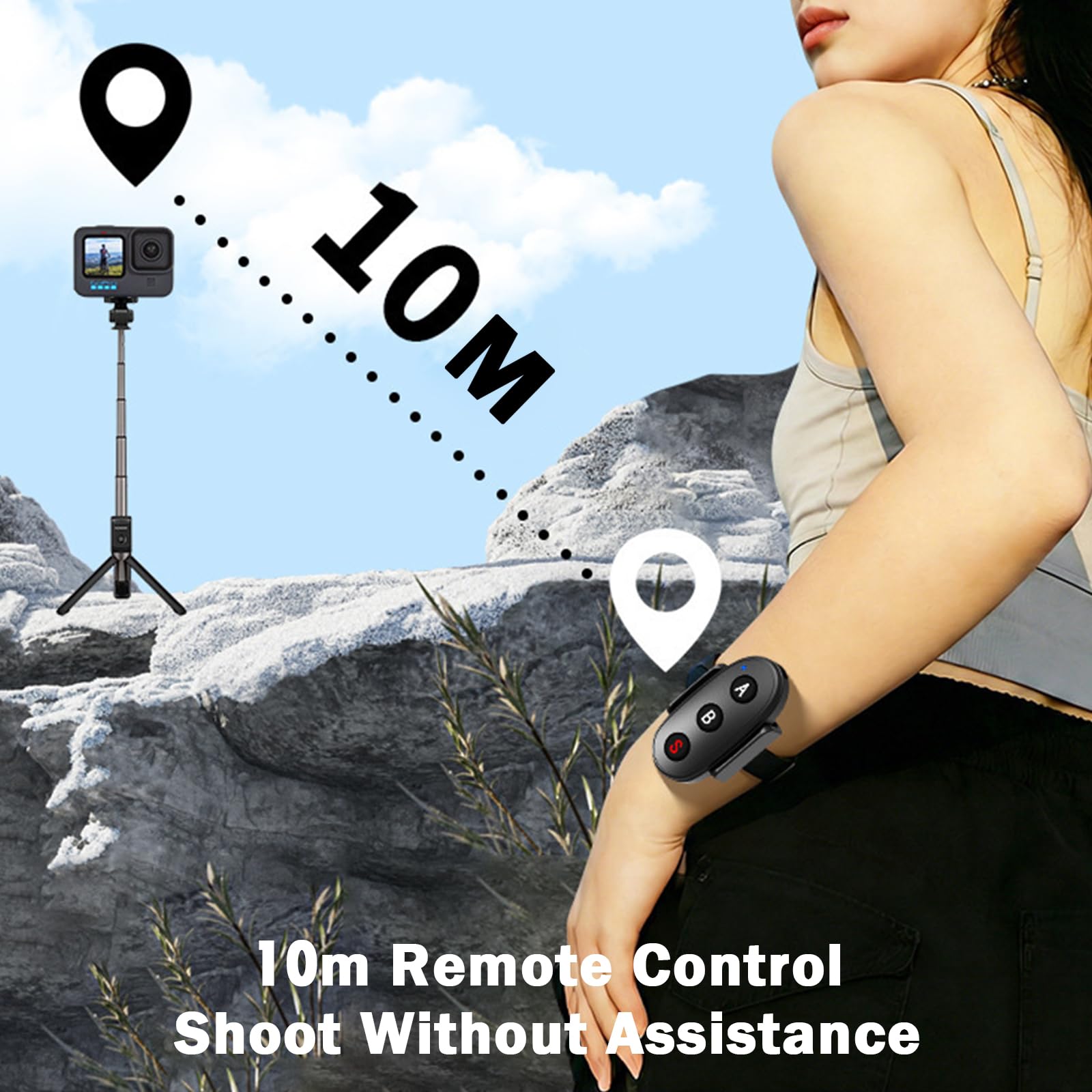 Mando a distancia Bluetooth para DJI Osmo Action 6/5 Pro/4, para Insta360 X5/X4/X3 para GoPro Hero 13 12, mando a distancia inalámbrico con correa de muñeca, accesorios de cámara de acción inteligente