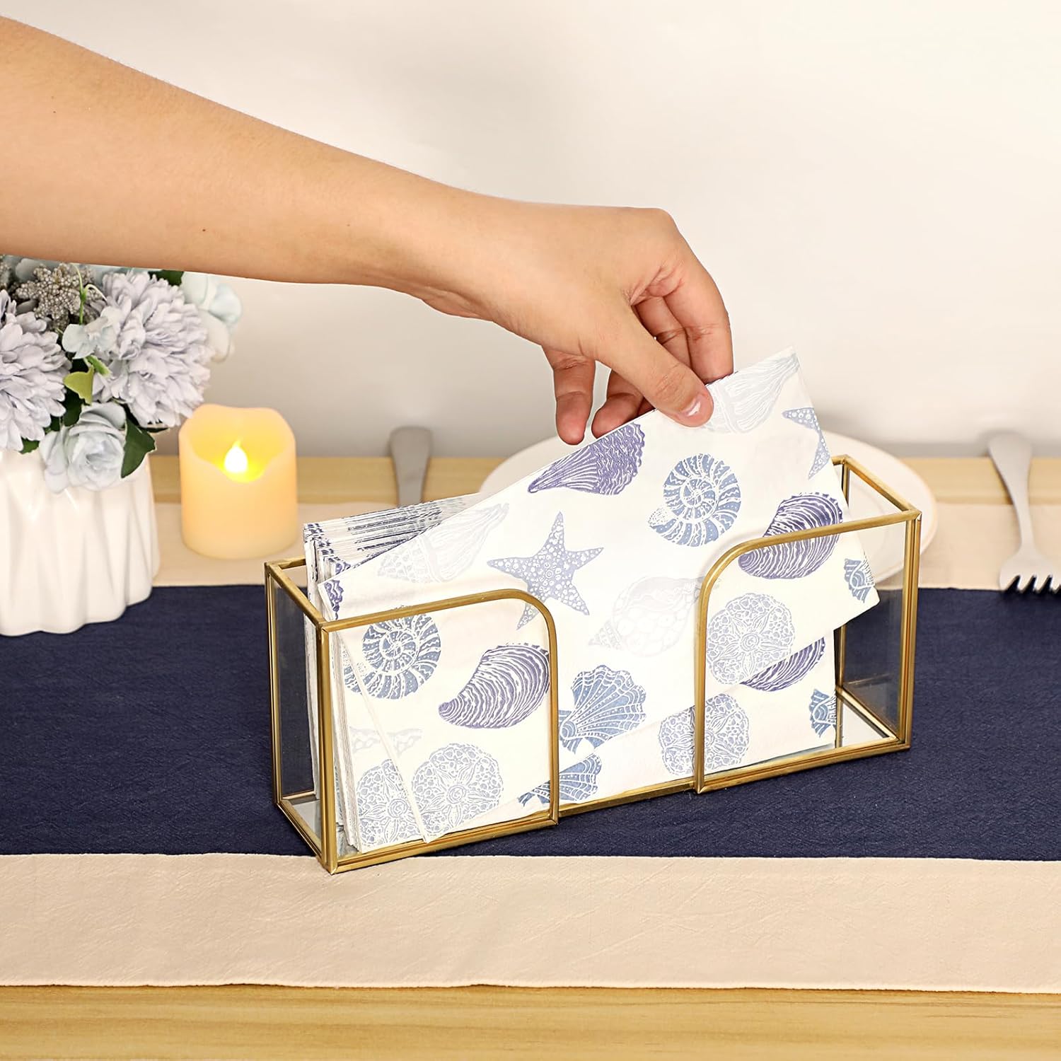 Sumnacon Napkin Holder,Vertical Glass Napkin Holder Table, Stylish Guest Towel Holder for Hand Towel Napkin,Rectangle Napkin Tray for Bathroom Toilet Kitchen Dining Table Counter - Image 5