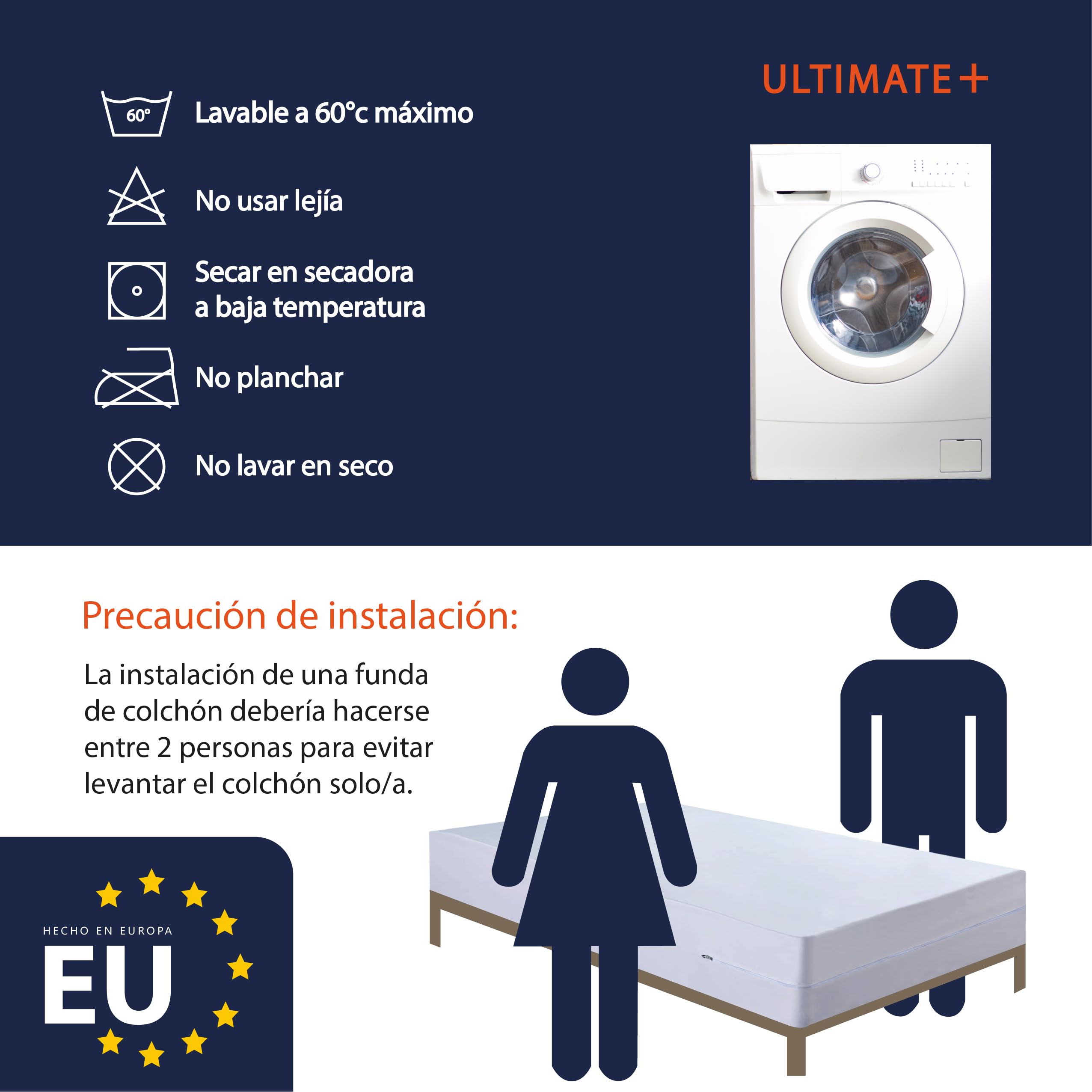 Twillie – Funda de colchón integral 150x190x25 cm Impermeable – Anti-chinches – Oeko-TEX® Protector de colchón completo con cremallera - Tratamiento AEGIS® Anti-ácaros, antibacteriano – Fabr. en la UE