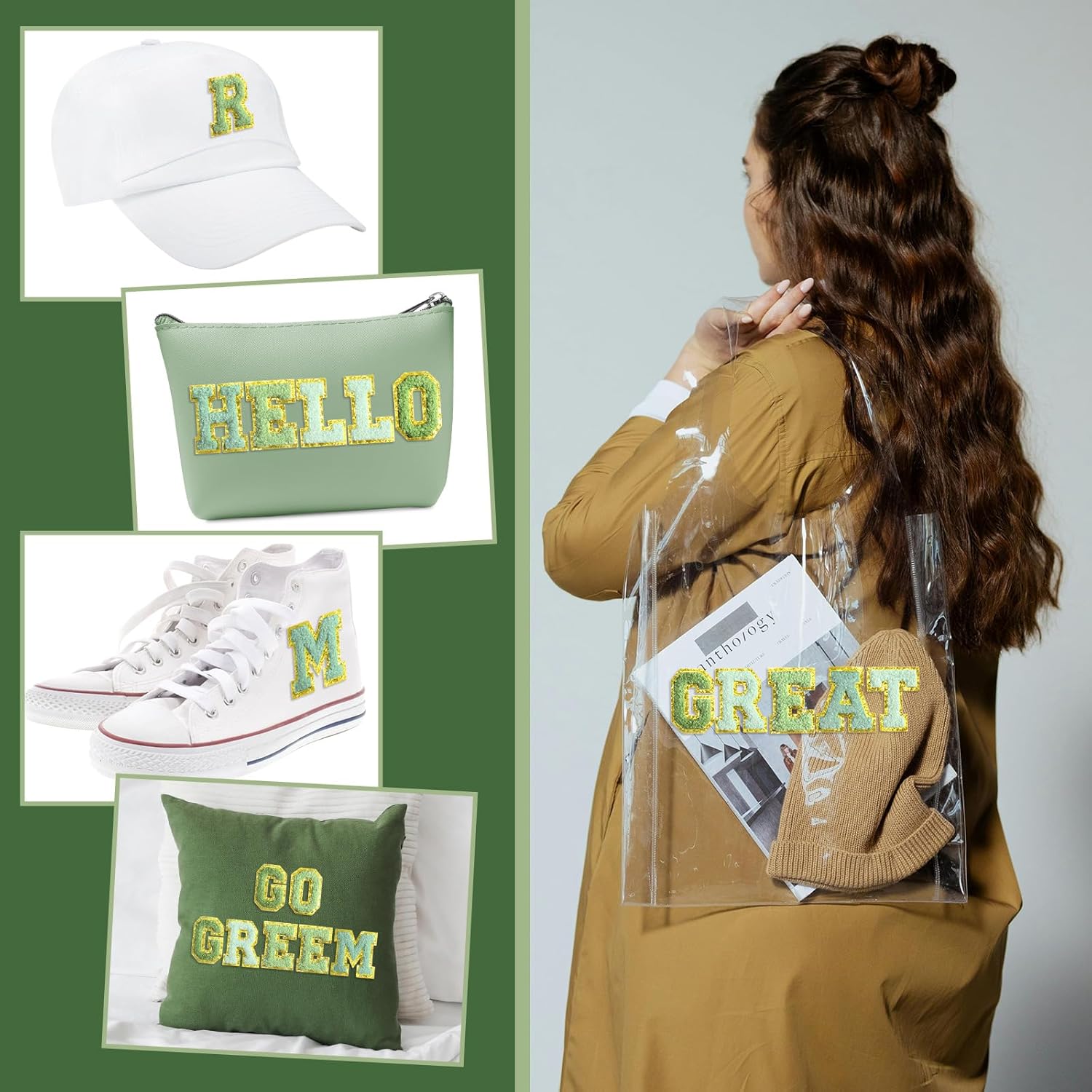 Jutom 104 Pcs Self Adhesive Chenille Letter Patches Chenille Stick on Embroidered Patch for Clothing Jackets Backpacks Hats(Fresh,Green)