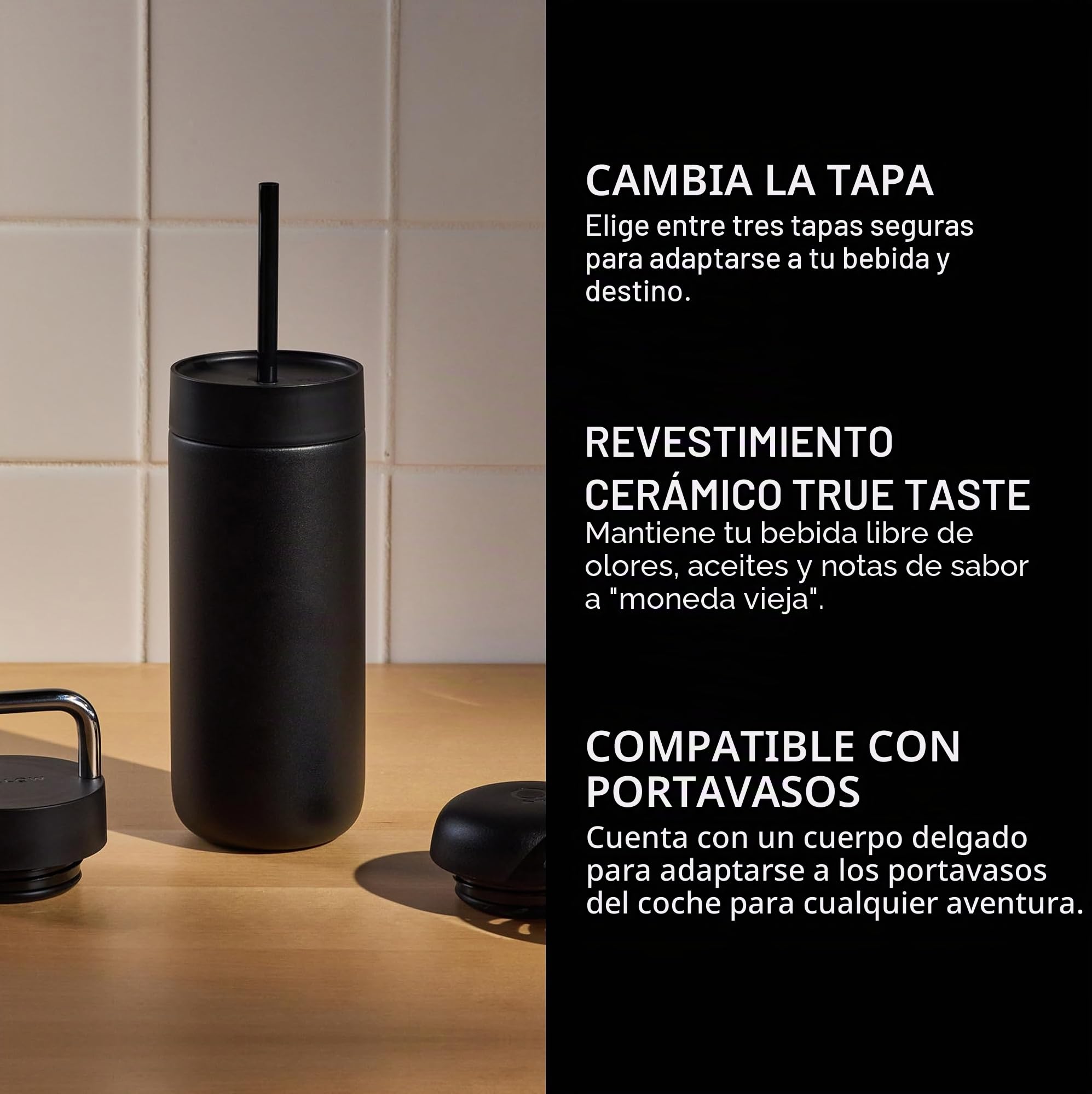 Fellow Carter thermal mug set 3 caps matte black 473 ml