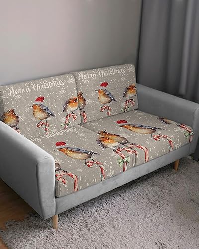 Miniatura 3 de Wowouhiya Fundas de cojín para sofá de Navidad con diseño de pájaros grises, funda elástica para sofá con parte inferior elástica, fundas de sofá de