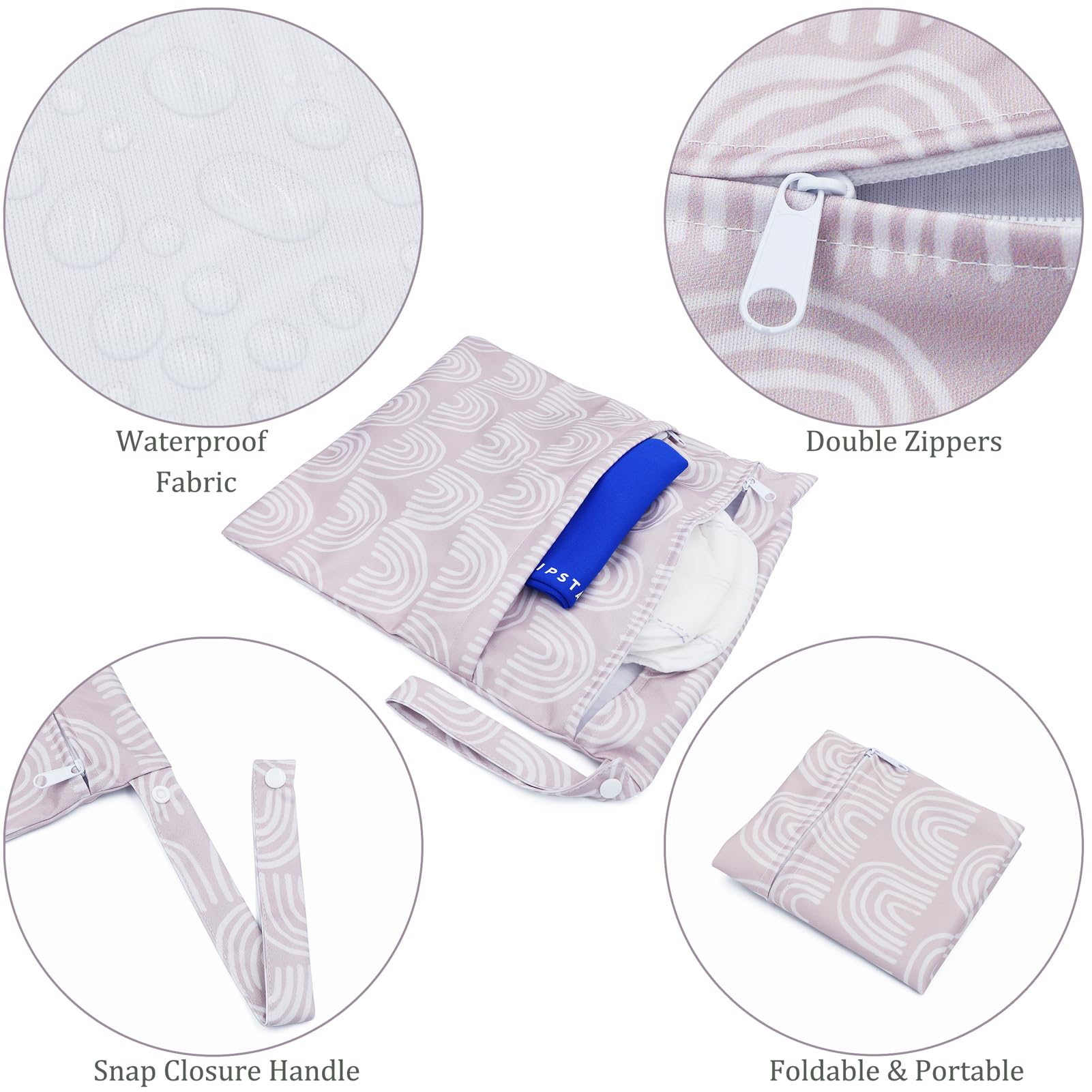 Wet Bag, 2 PCS Wet Dry Bags for Cloth Diapers Nappy Daycare Organiser Storage Bags, Waterproof Washable Reusable Zipper Bag (Grey) - 3