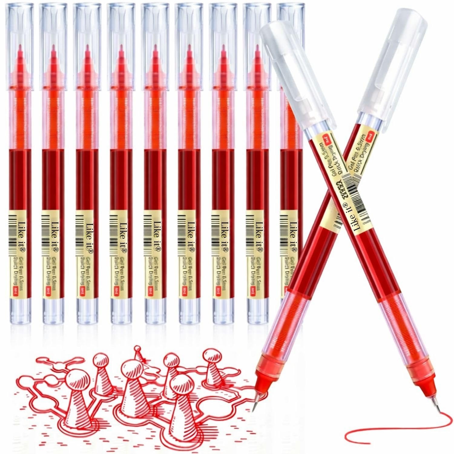 like it Red 0.5mm Roller Pen Color ink Straight Liquid Rollerball Gel Pen for School Office Stationery Pack of 12 (Red)-image-13