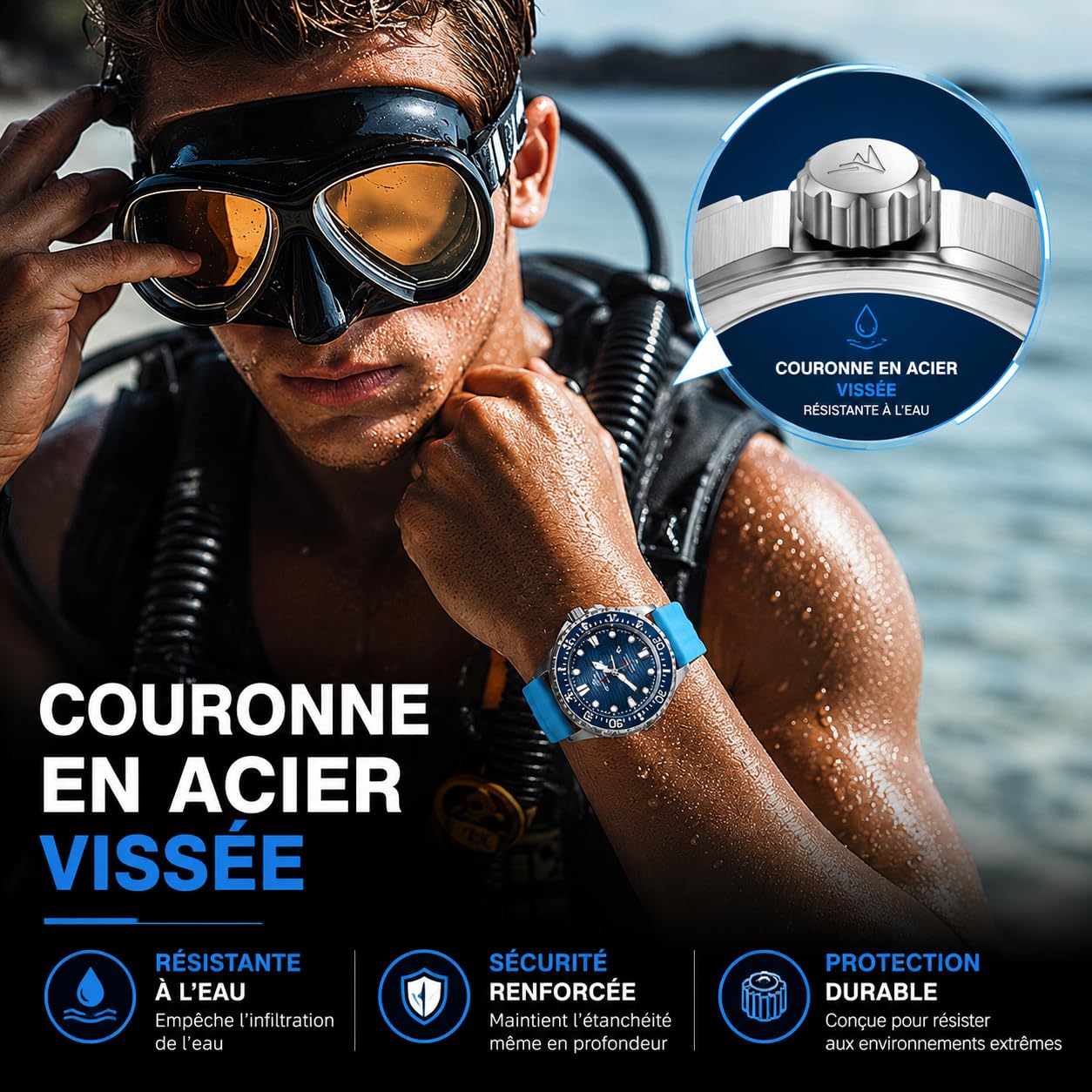 NORTH EDGE Montre de plongée à énergie solaire pour homme et femme - Étanche jusqu'à 300 m - Cadran lumineux - Bracelet en silicone