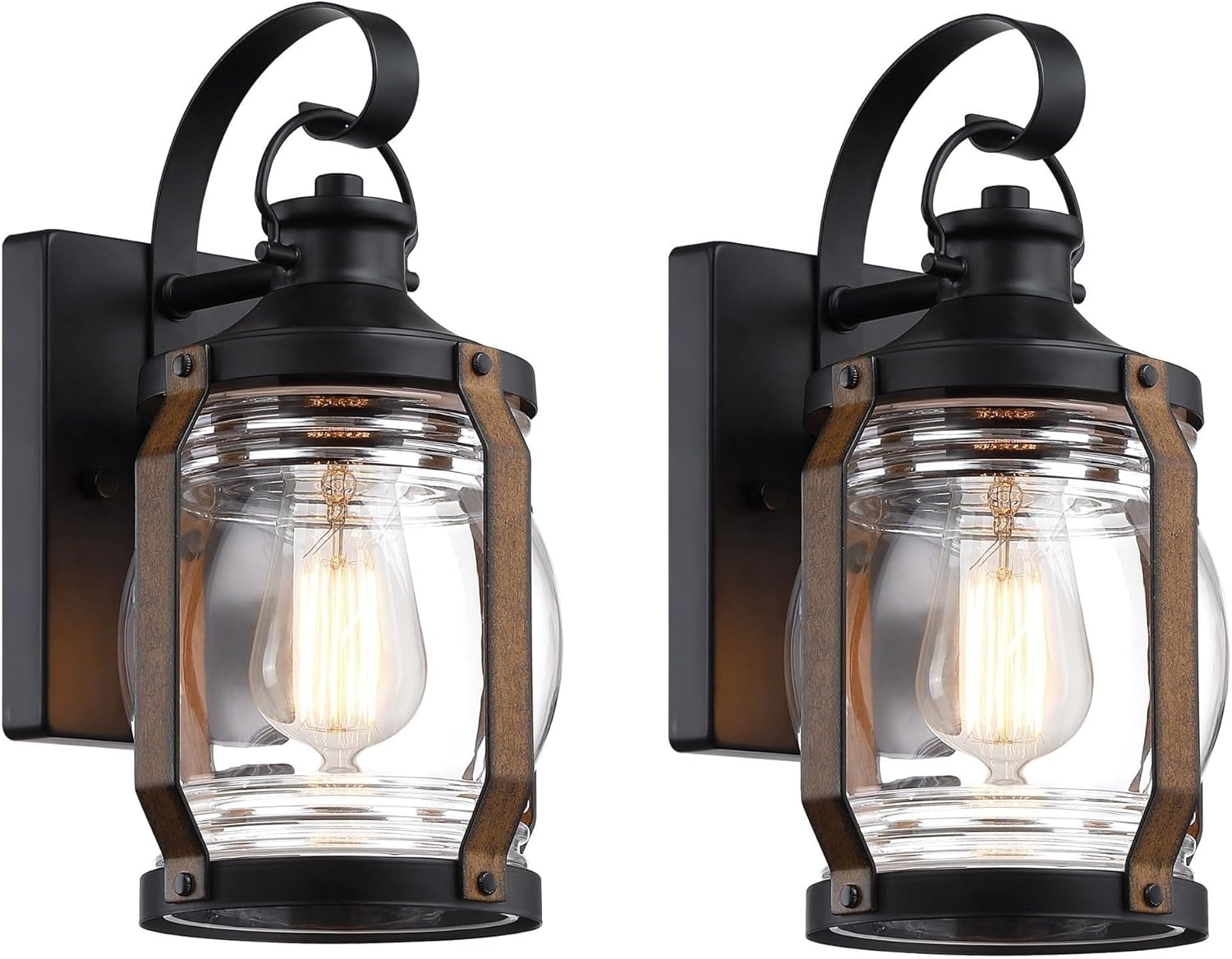 2-Pack 1-Light 11.84-in Outdoor Wall Light with Black and Barnwood Brown Farmhouse Modern Contemporary