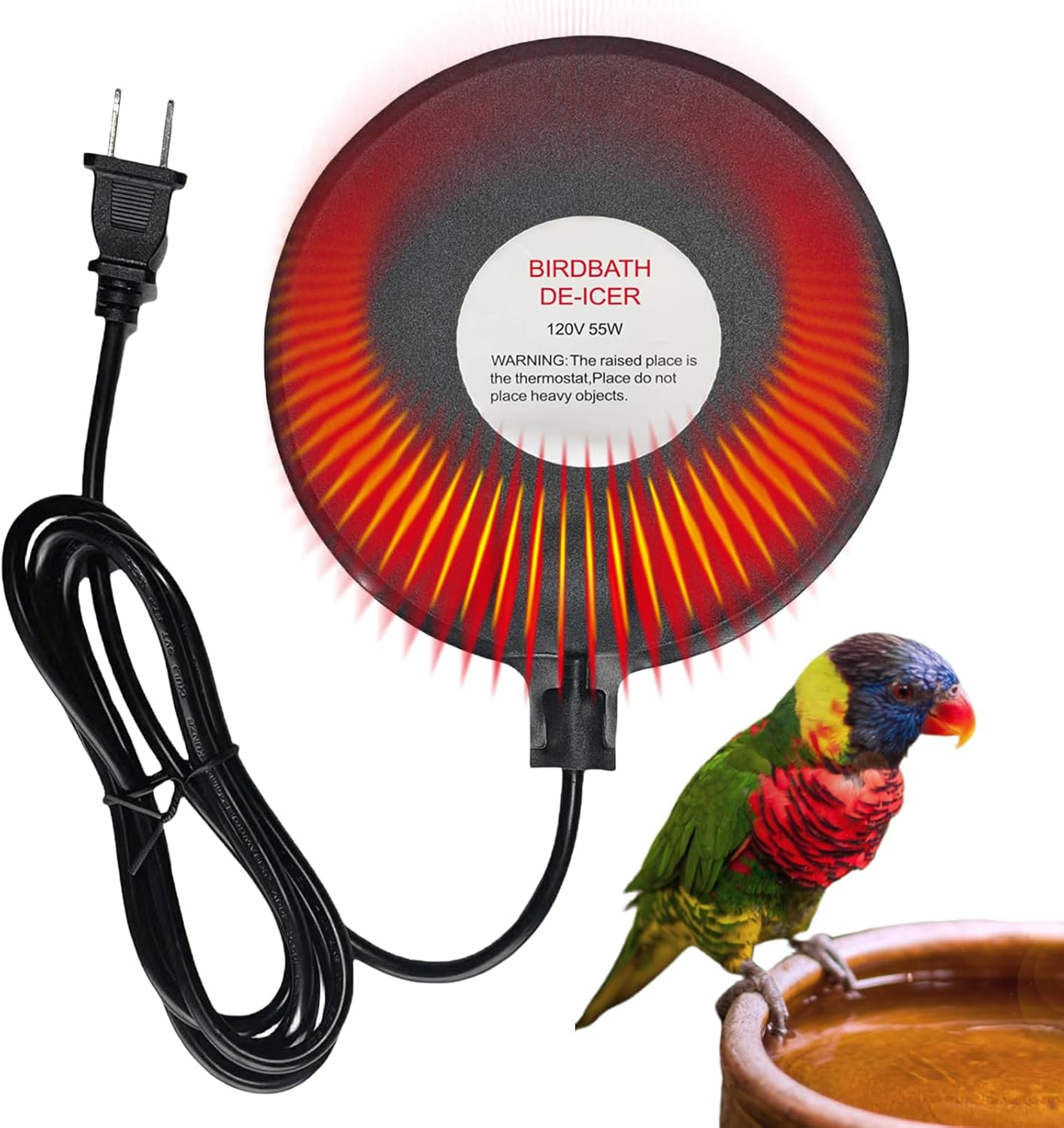 POTRAS Black Heated Bird Bath Winter Pond Heater, Heated