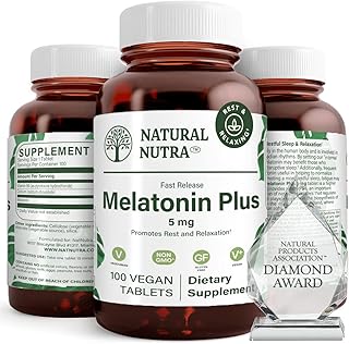 Natural Nutra Vegan Melatonin 5mg with Vitamin B6, Fast Dissolve, Melatonin with Calcium for Optimal Sleep, Promoting More Restful Sleep, Gluten Free, Non GMO, 100 Tablets