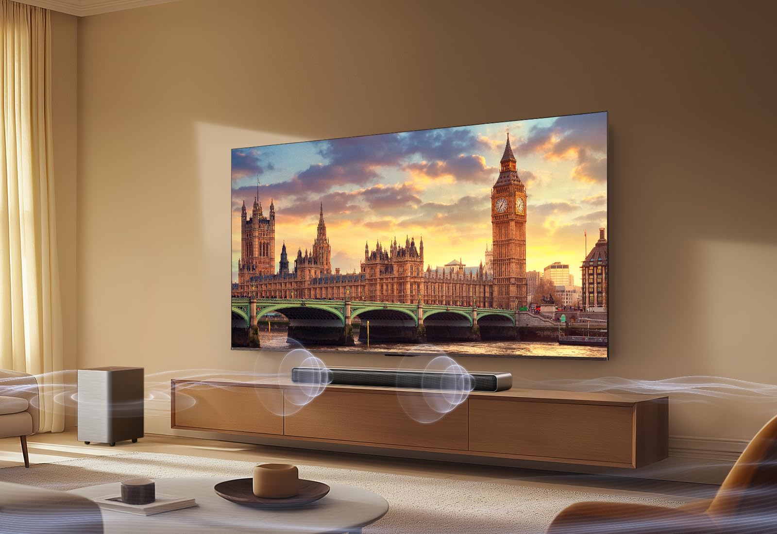 TCL S55HE Soundbar 2.1 Kanal mit kabellosem Subwoofer, 220W Heimkino-Lautsprecher, Dolby Atmos, DTS Virtual:X, Sound Expansion, Bluetooth 5.3, HDMI eARC, USB, Optisch, Wandmontage möglich
