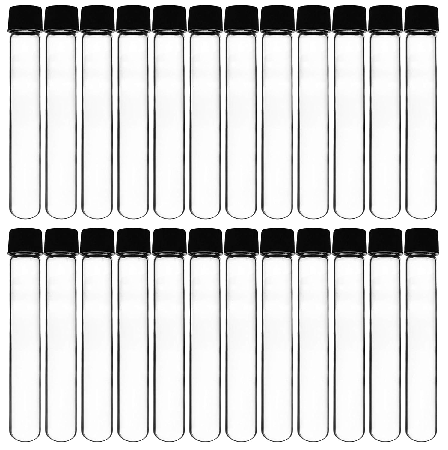 EISCO 24PK Test Tubes, 50ml - Bakelite Screw Cap with Rubber Liner - Borosilicate 3.3 Glass - 5.9" x 1" - Round Bottom - Leak Proof