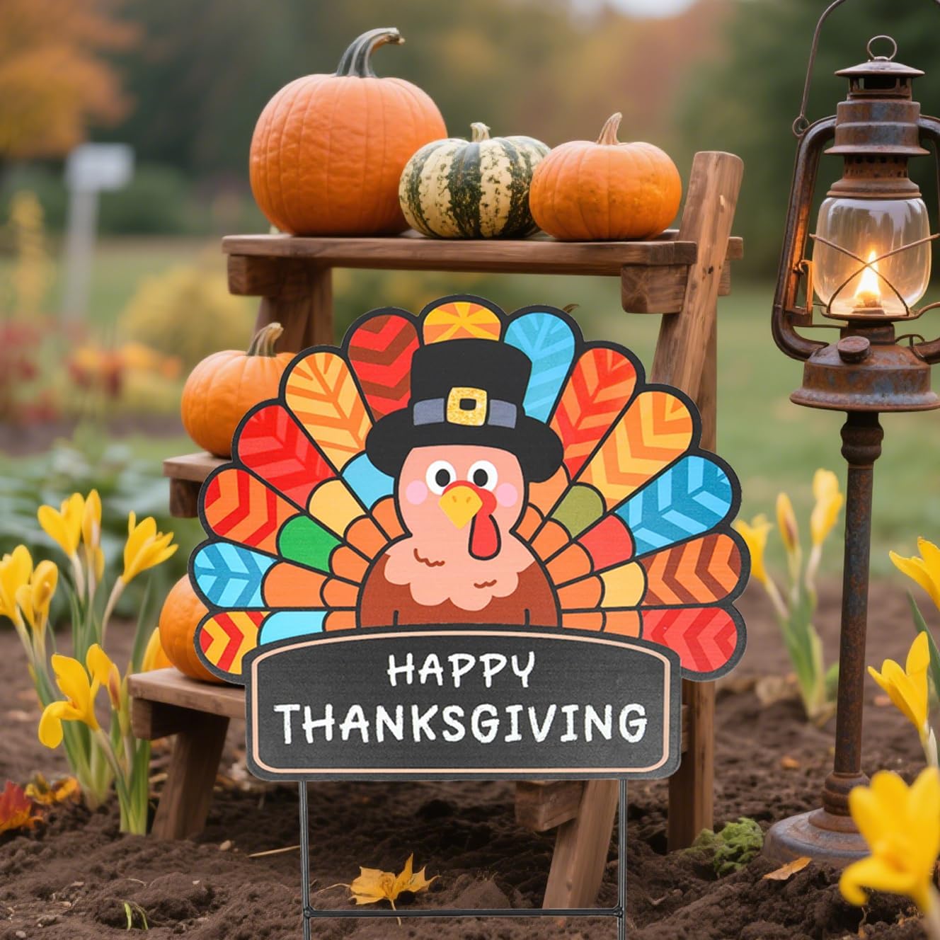 Thanksgiving Decorations Outdoor - Metal Turkey Yard Stakes Happy Thanksgiving Fall Harvest Thanksgiving Yard Stakes Welcome Sign for Garden Patio Lawn Yard Fall Autumn Outdoor Decor 23.62×13.78 Inch