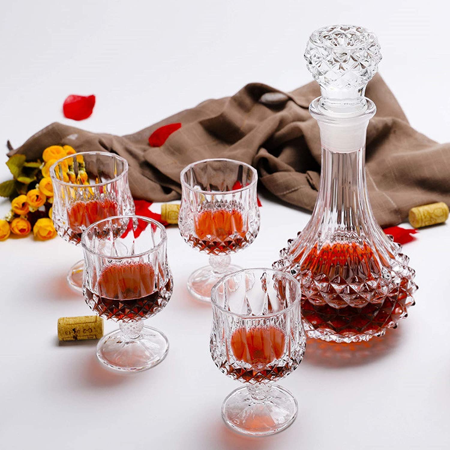 ROSEFINCH Glass Bottles with Caps Whisky Decanter, Delicate Decanter Set-for Tequila, Brandy, Scotch and Vodka, Gift Giving, Bar and Party Decoration Clear Pack of 1 4