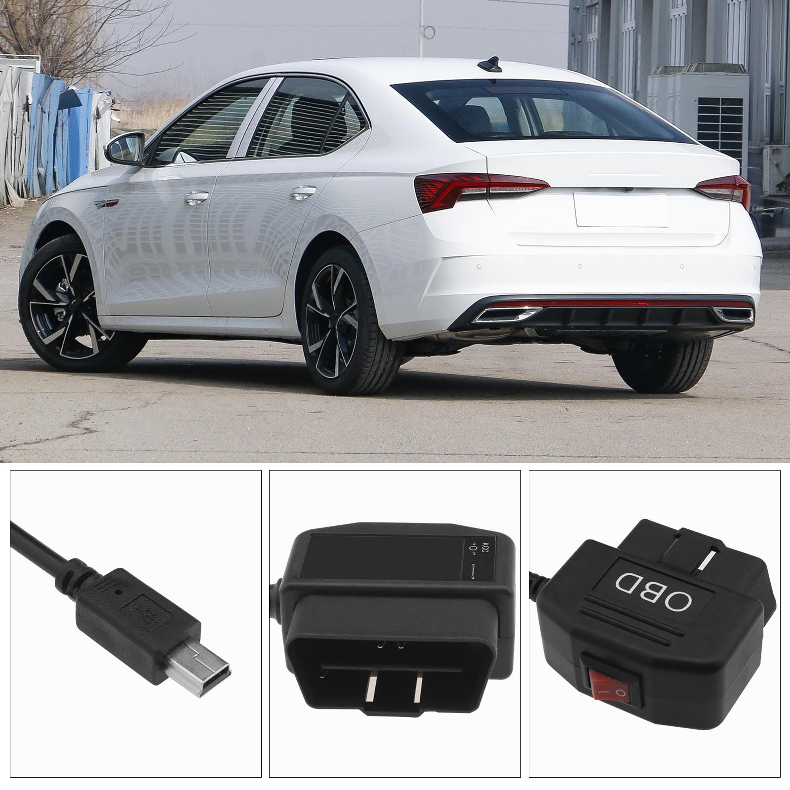 Kabel zasilający OBD Mini USB OBD2 kabel zasilający adapter Hardwire kabel ładowarki 24 godziny nadzoru z przyciskiem przełącznika trybu do kamery samochodowej 3,5 metra