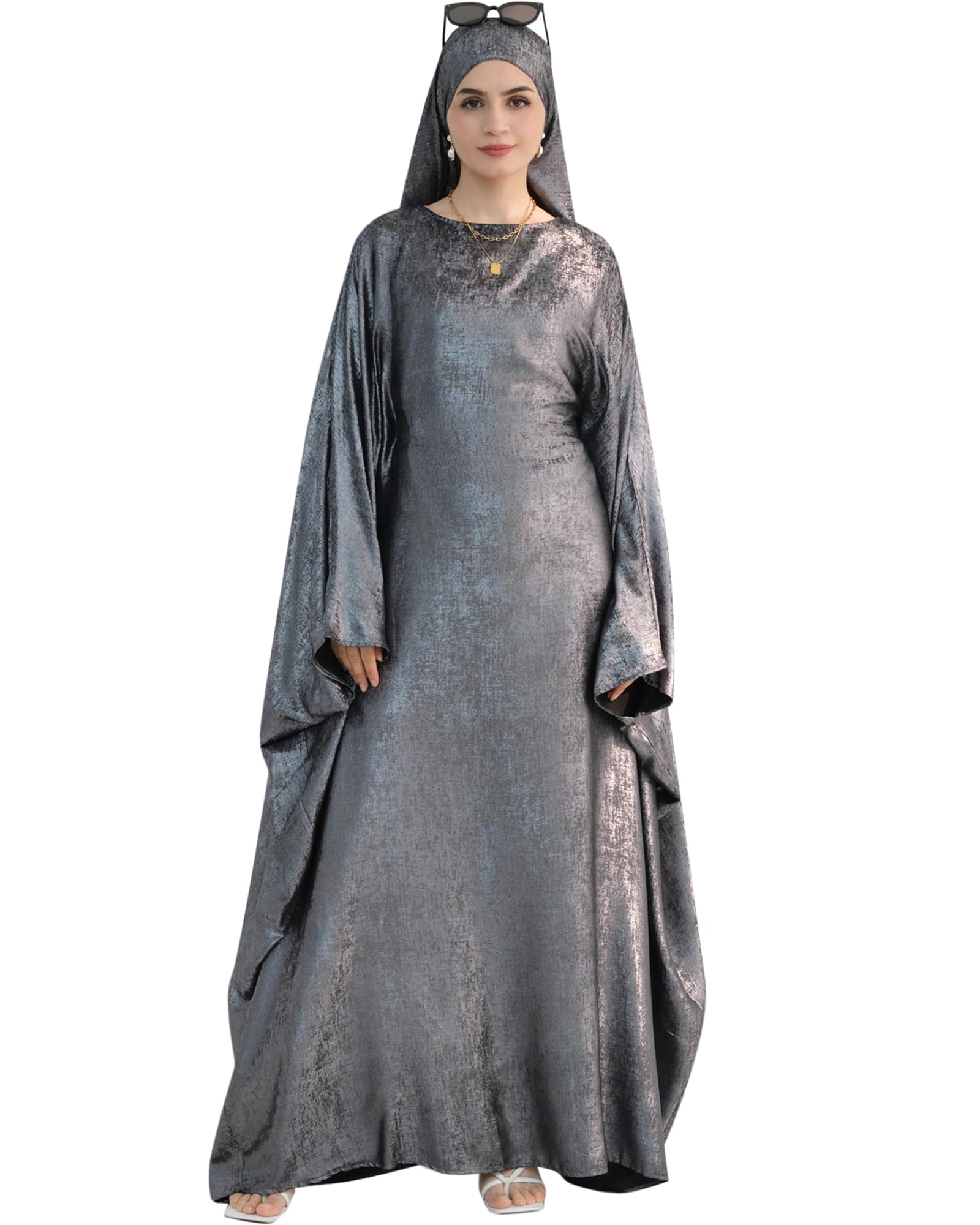 ZofocyLuxury Dubai Style Abaya and Hijab Set, Breathable Modest Prayer Dress with Belt Loose Fit Muslim Robe