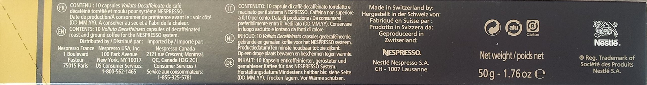 Nespresso Kapsułki Volluto Decaffeinato - 3 sztuki, 30 kapsułek (złote) - bezkofeinowe