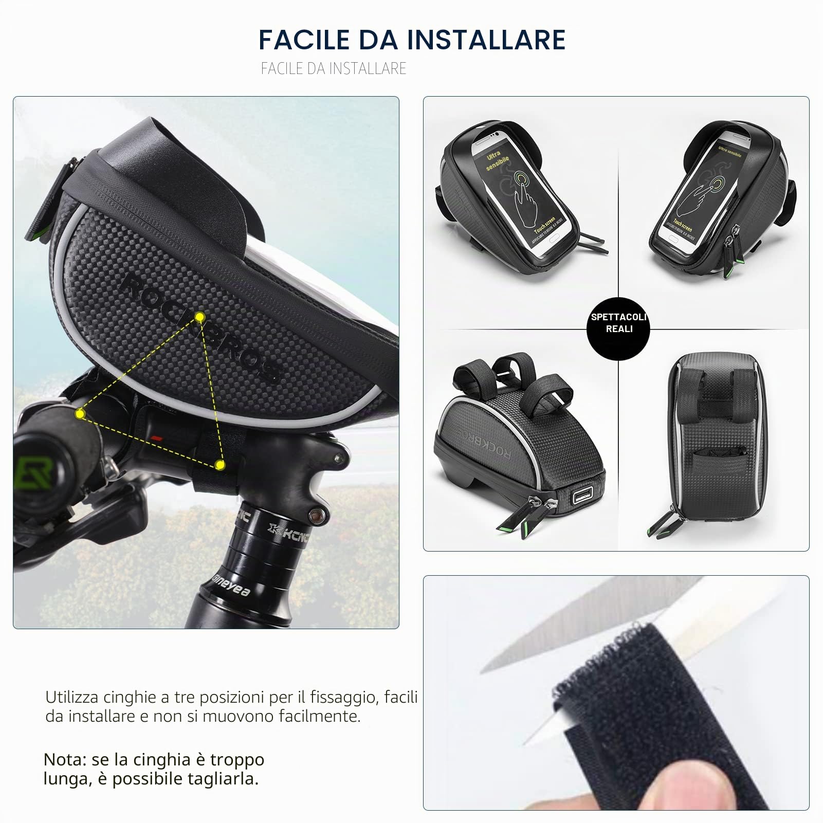 ROCKBROS Borsa da Manubrio Bici Impermeabile, Porta Cellulare per Bicicletta MTB, Borsa Porta Telefono, Smartphone sotto 6.5" Inches, TPU Touchscreen Sensibile, Grande Capacità1L, Accessori Bici