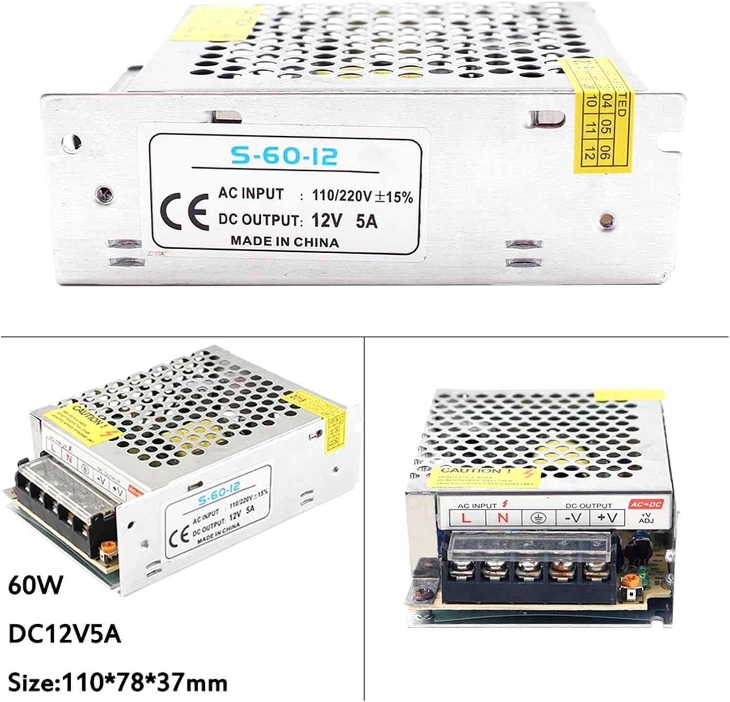 1PCS 220V to 5V 12V 24V Power Supply 5V 12V 24V 36V 48V 1-60A Nutritional Transformer 220V to 12V Power Supply(1A)