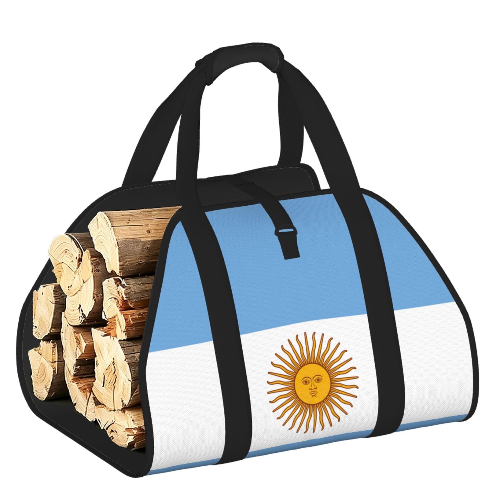 Ayyqwe Black Argentine Flag Print Firewood Bag Wood Waterproof Versatile Camping Picnic Storage Daily Home