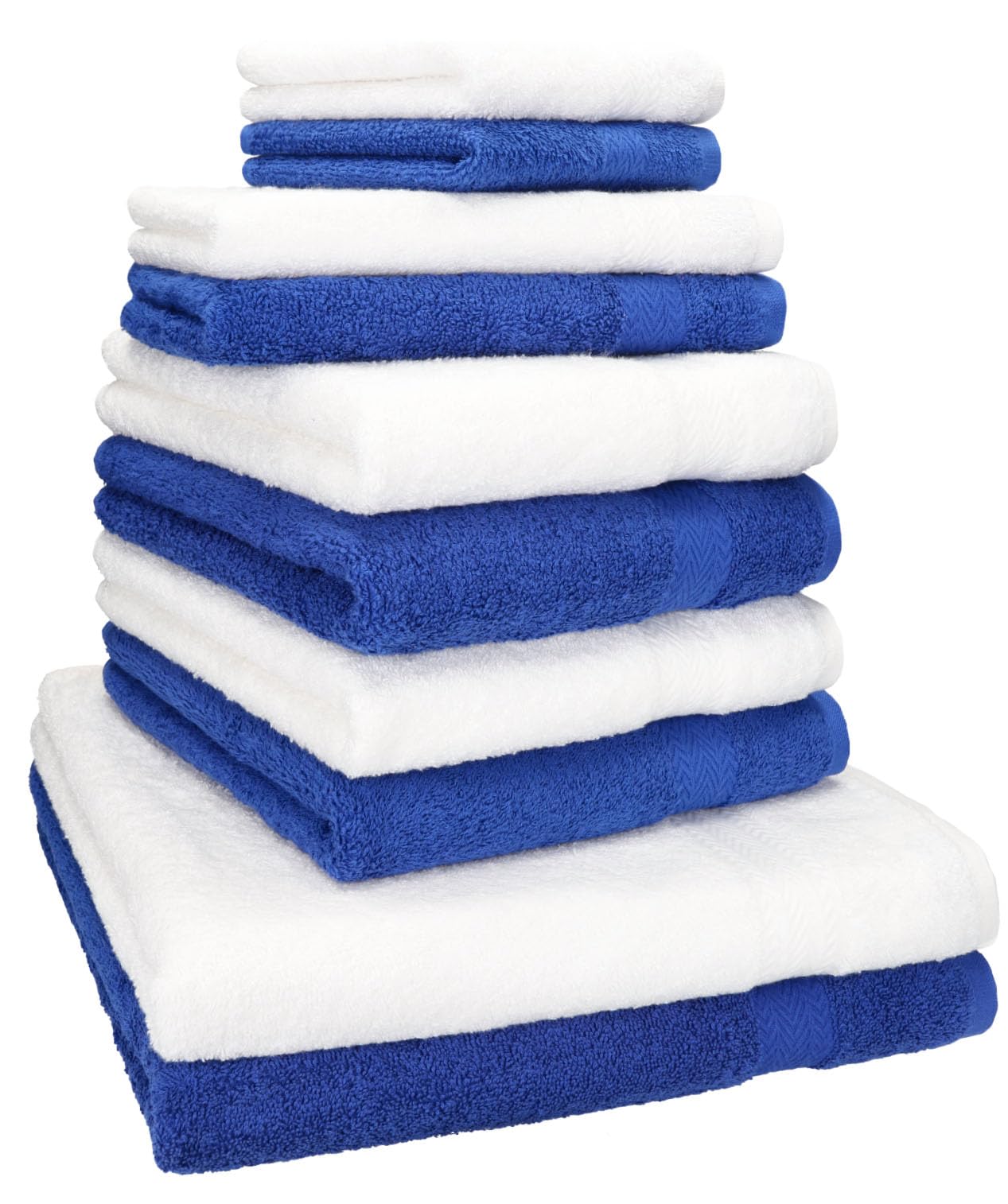 Betz Juego de 10 Toallas Classic 100% algodón 2 Toallas de baño 4 Toallas 2 Toallas de Mano 2 Toallas Cara de Color Blanco y Azul