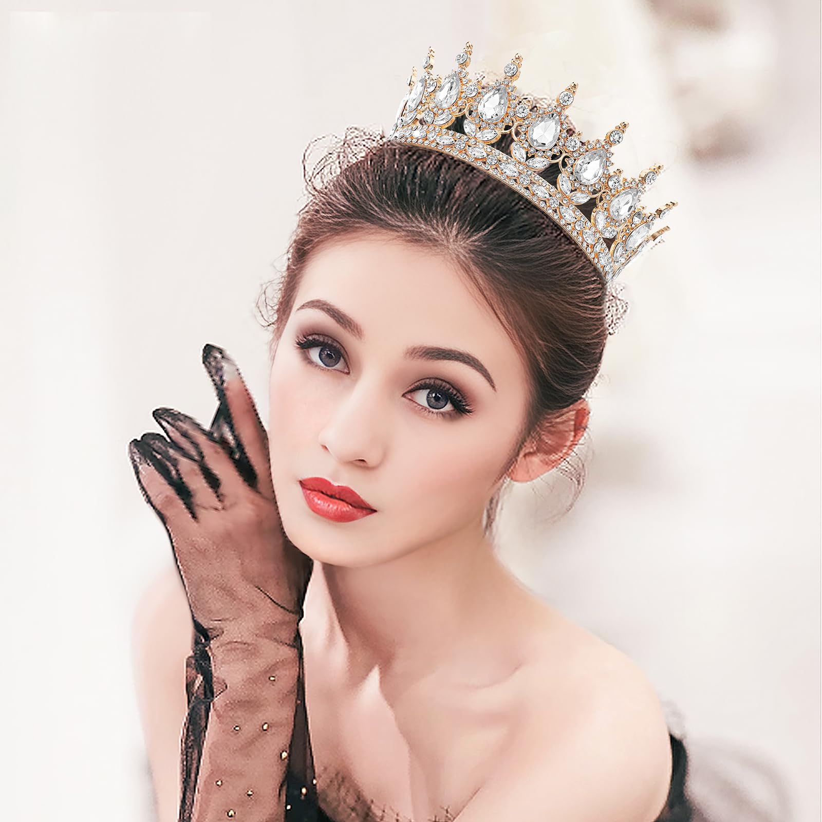DRESHOW Tiara Redonda Corona Redonda Completa Reina de Cristal Tiaras Barrocas Diamantes de Imitación Brillantes para Niñas y Mujeres Boda Fiesta de Cumpleaños