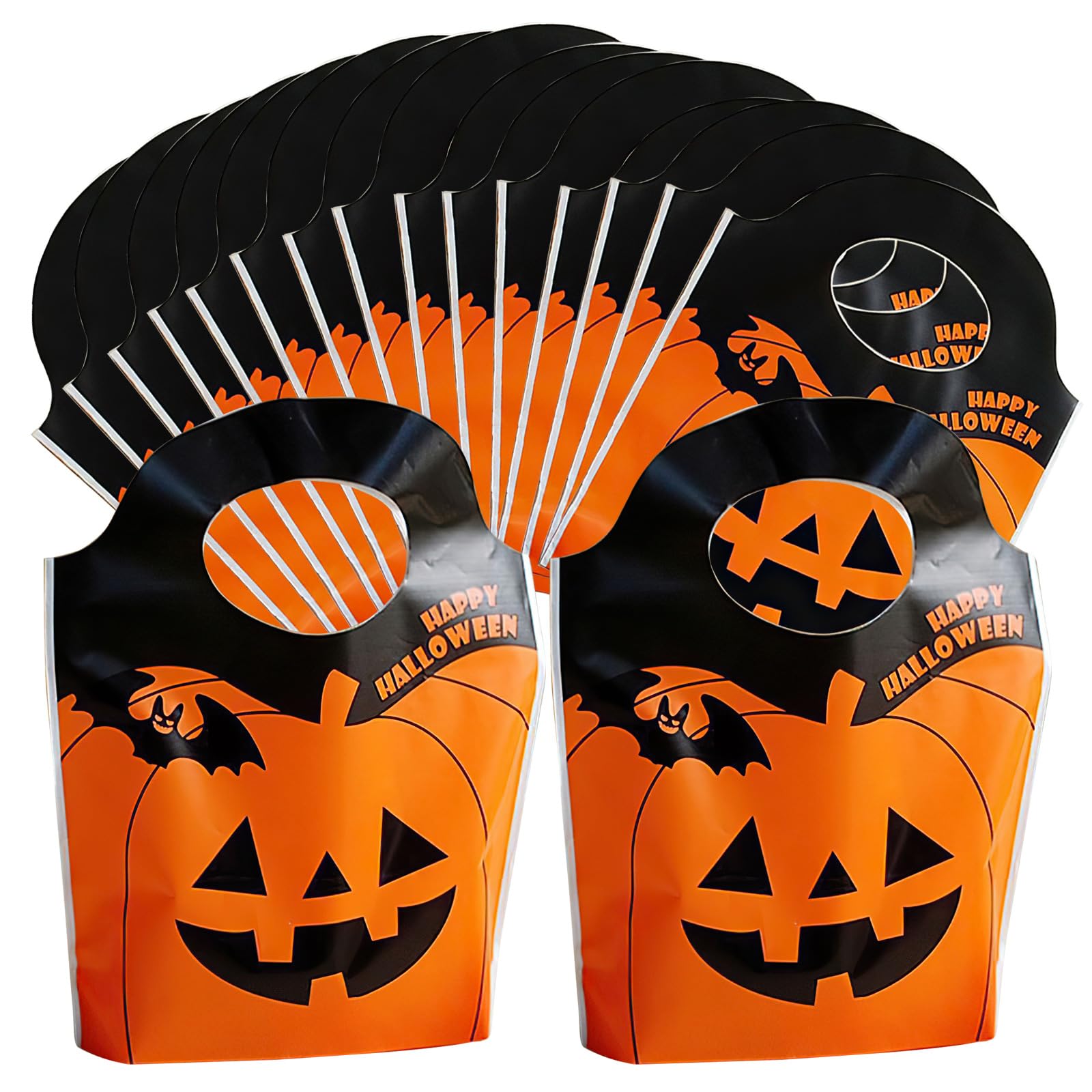 50Pcs Plastic Halloween Party Bags,15.5x19.5cm Halloween Pumpkin Candy Bags