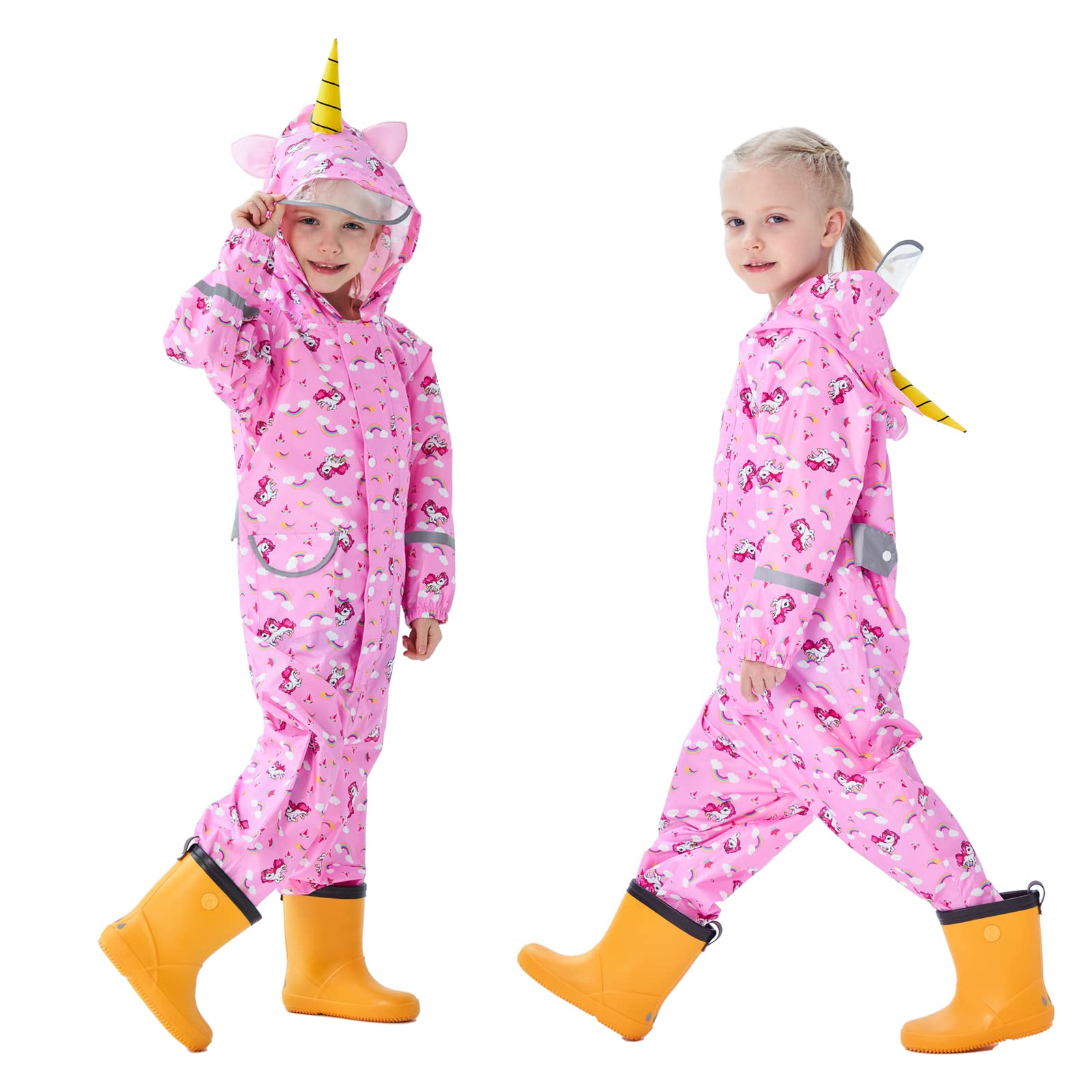 Hovkib Traje de Lluvia Niños Niñas Chubasquero de Una Pieza Niños Mono Impermeable Transpirable Poncho de Lluvia Ligero Traje de Barro Cremallera Ropa de Lluvia 1-10 Años