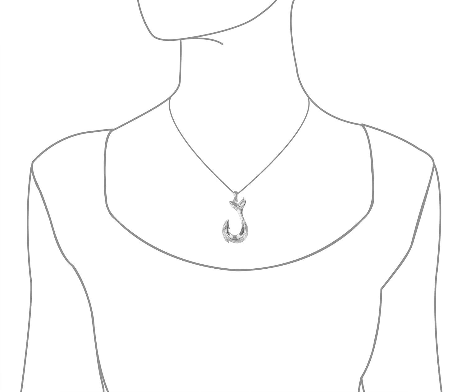 Sterling Silver Hand Engraved Hawaiian Fish Hook Pendant - Image 3