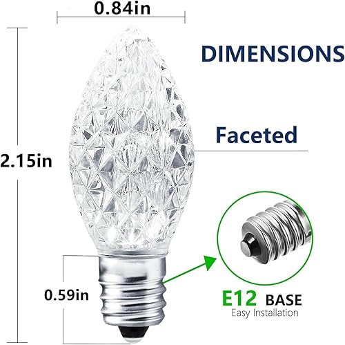 Miniatura 2 de Paquete de 25 bombillas LED C7 de repuesto, bombillas LED regulables de color blanco frío para Navidad e interiores y exteriores, bombillas de luz