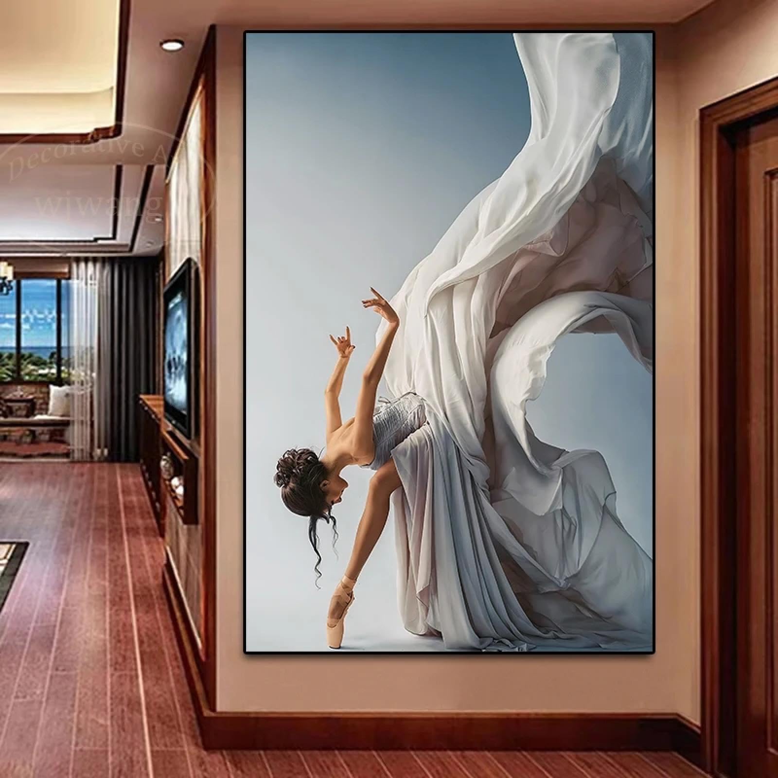 JACBON Modern Wall Decor Art Ballet Girl Fashion Dance Canvas Art Painting Poster Prints Wall Pictures for Living Room Home Decor 65x120cm（26x47inch InternalFrame