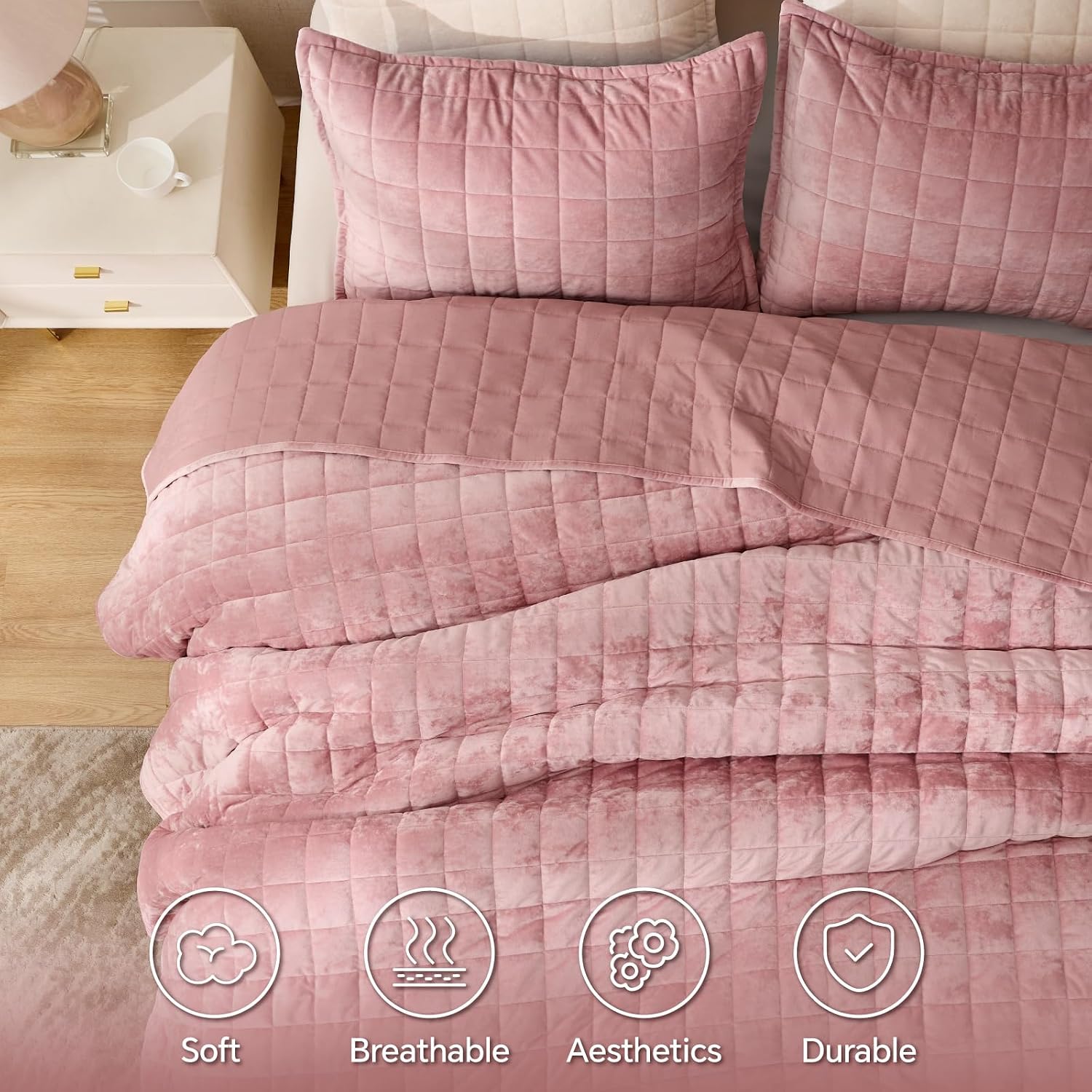 BEDELITE Velvet Quilt Set Queen Size, Luxury Velvet Comforter Bedding image 4