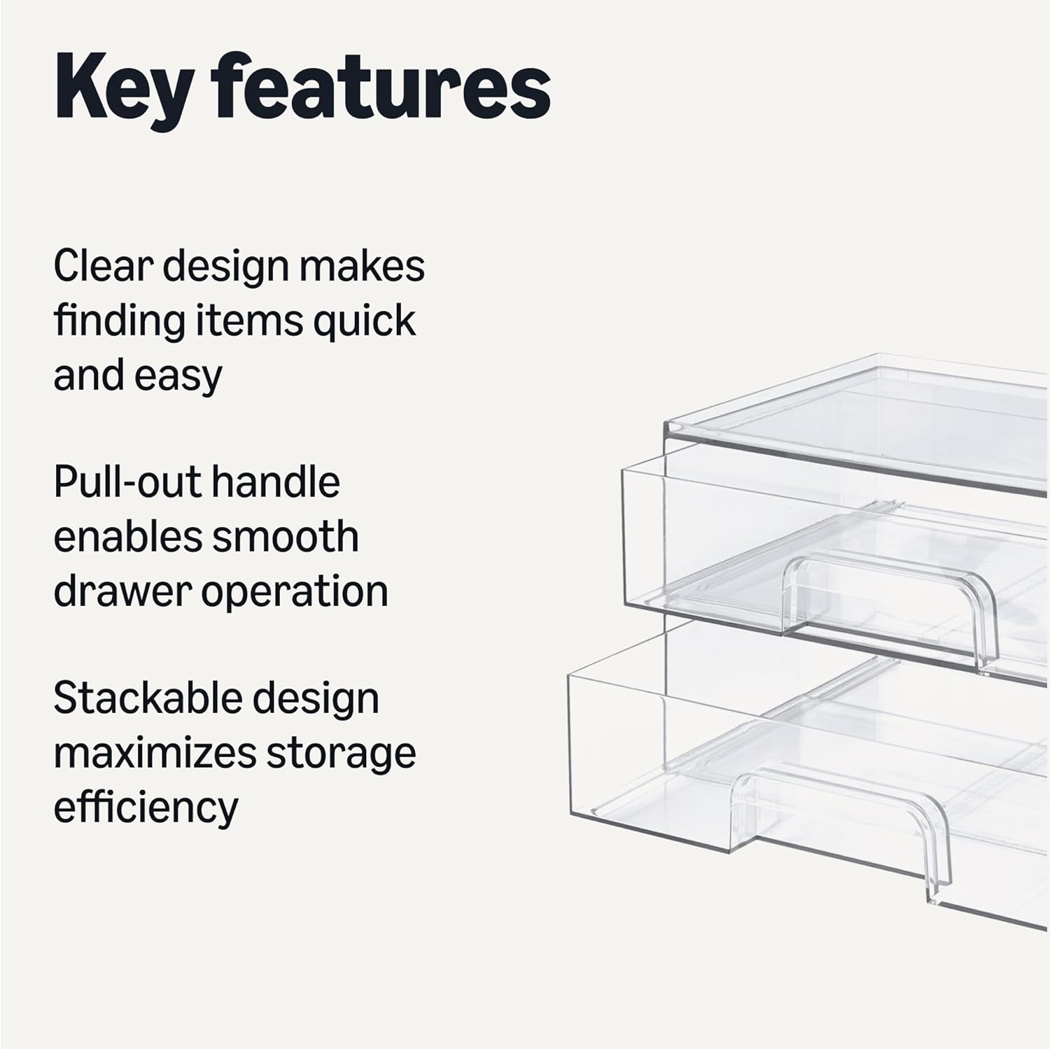 Amazon Basics Stackable Plastic Storage Makeup Organizer Drawers, Clear, 12.1" x 7.6" x 3.5", 2 Pack