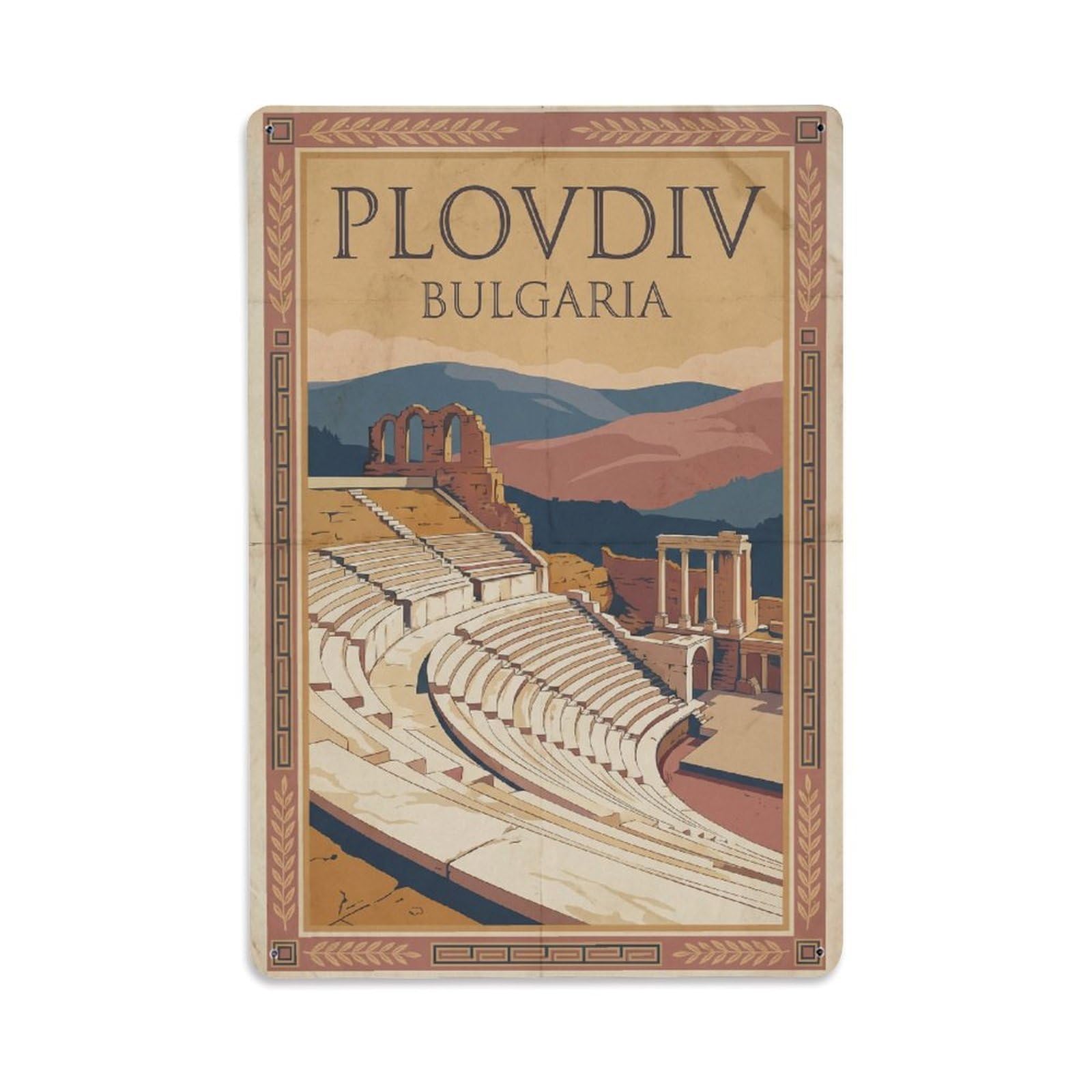 Travel Retro Bulgaria Plovdiv Metal Tin Sign Plaque Wall Decor for Cafe, Club Bar, Office, Garden Metal Poster 8x12Inch