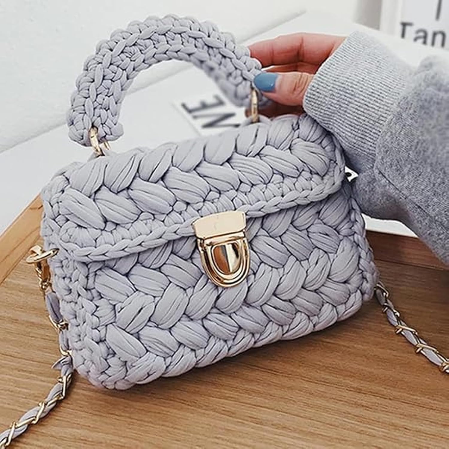 Signature Handwoven Crochet Bag, Bohemian Luxury Handmade Chunky Knit Crochet Tote Bag, Unique Gift for Her