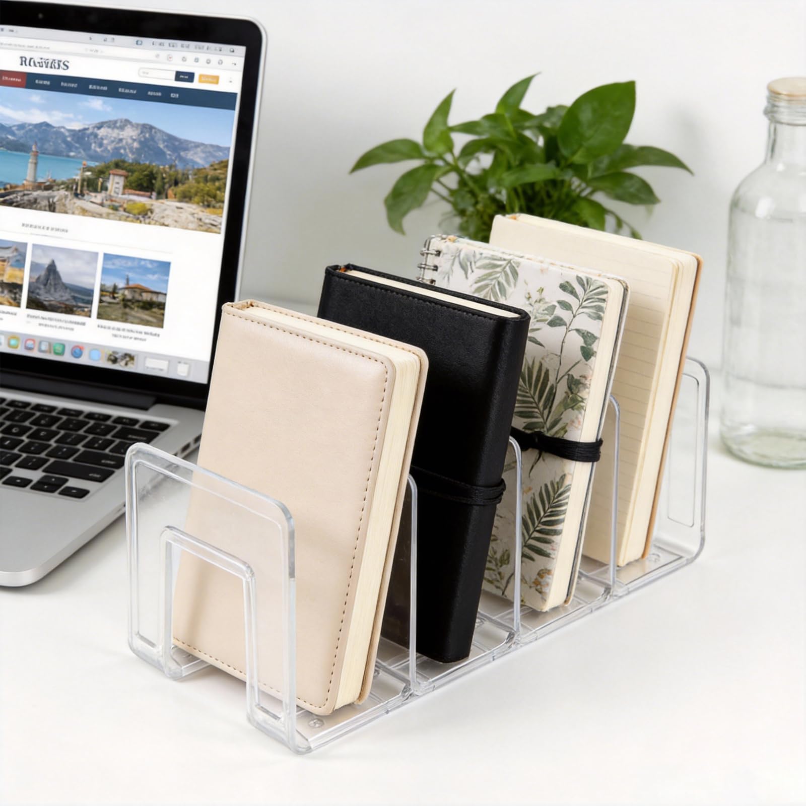 Organizadores para Libros y Documentos Pack de 2, Porta Documentos Revistero 4 Compartimentos, Organizador Escritorio PVC Transparente A4