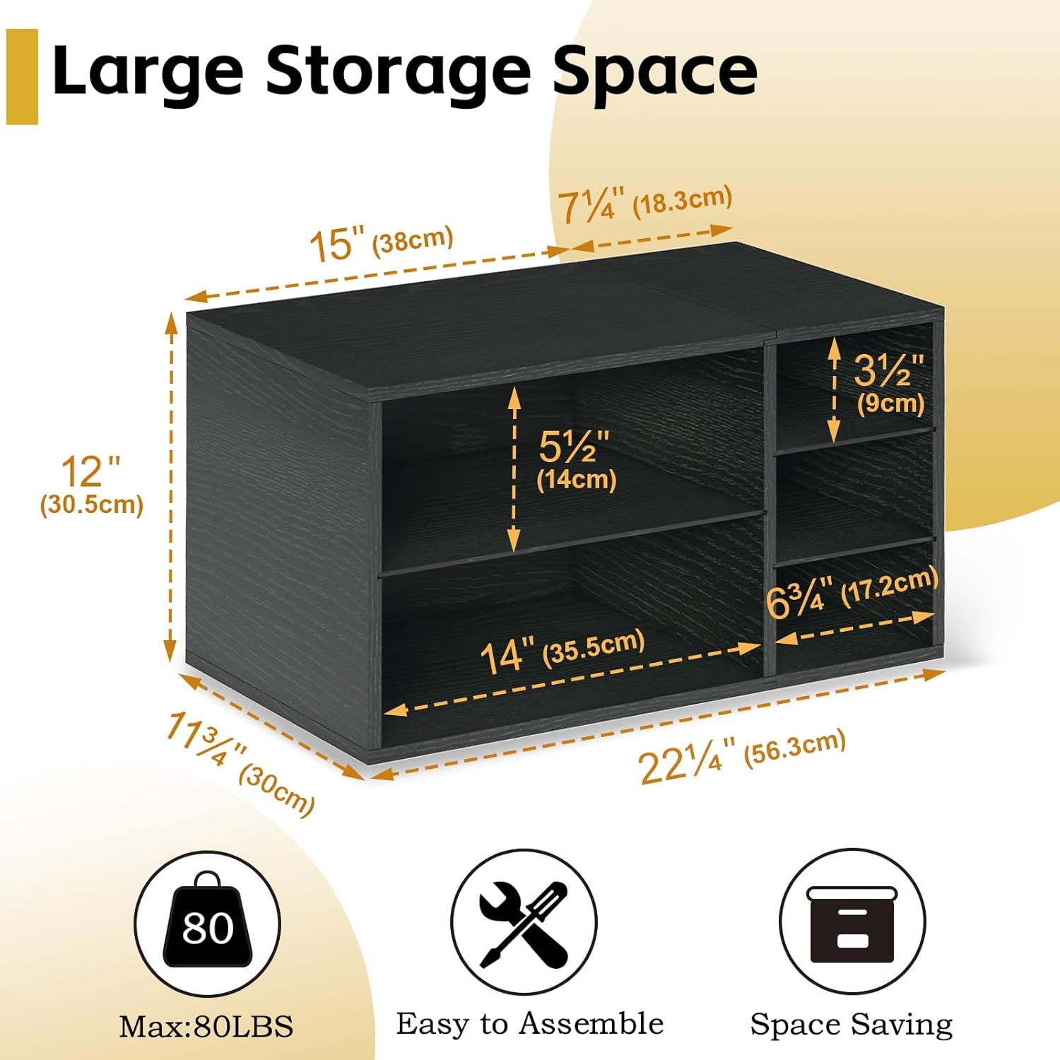 MARTY Printer Stand with Storage for Desk Large Desktop Printer Stand Desk Organizer with Paper Storage Holder File Organizer Wooden Printer Shelf Riser for Home/Office, Black