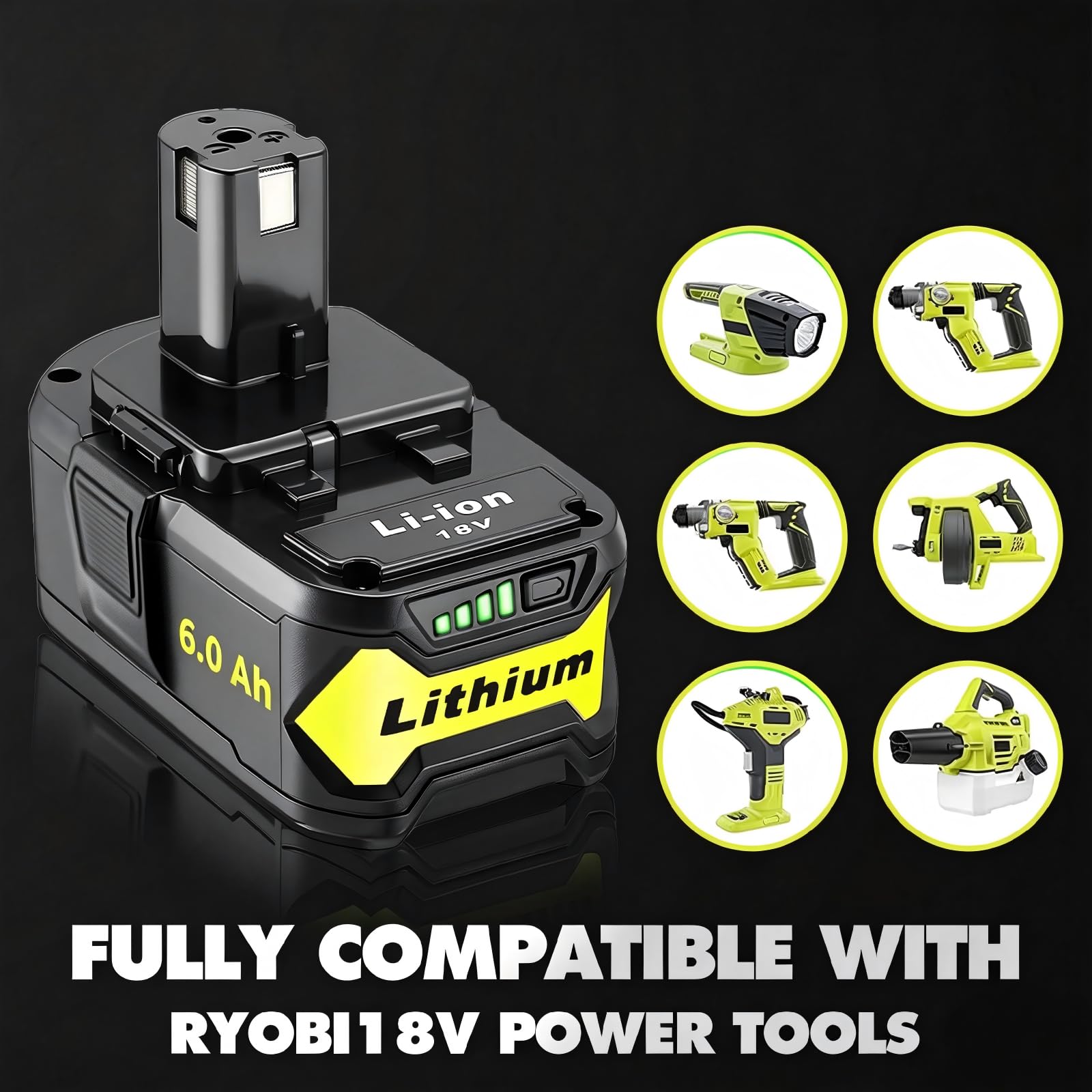 Paquete de 2 baterías de repuesto de alta capacidad de 8000 mAh para batería Ryobi de 18 V, compatible con herramientas eléctricas inalámbricas y cargador Ryobi de 18 V ONE+