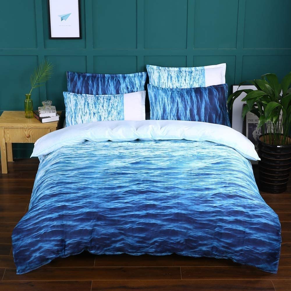 Housse De Couette 220x240 Cm Imprimé Étoile De Mer - Parure Lit 2 Personnes Microfibre Douce Avec 2 Taies